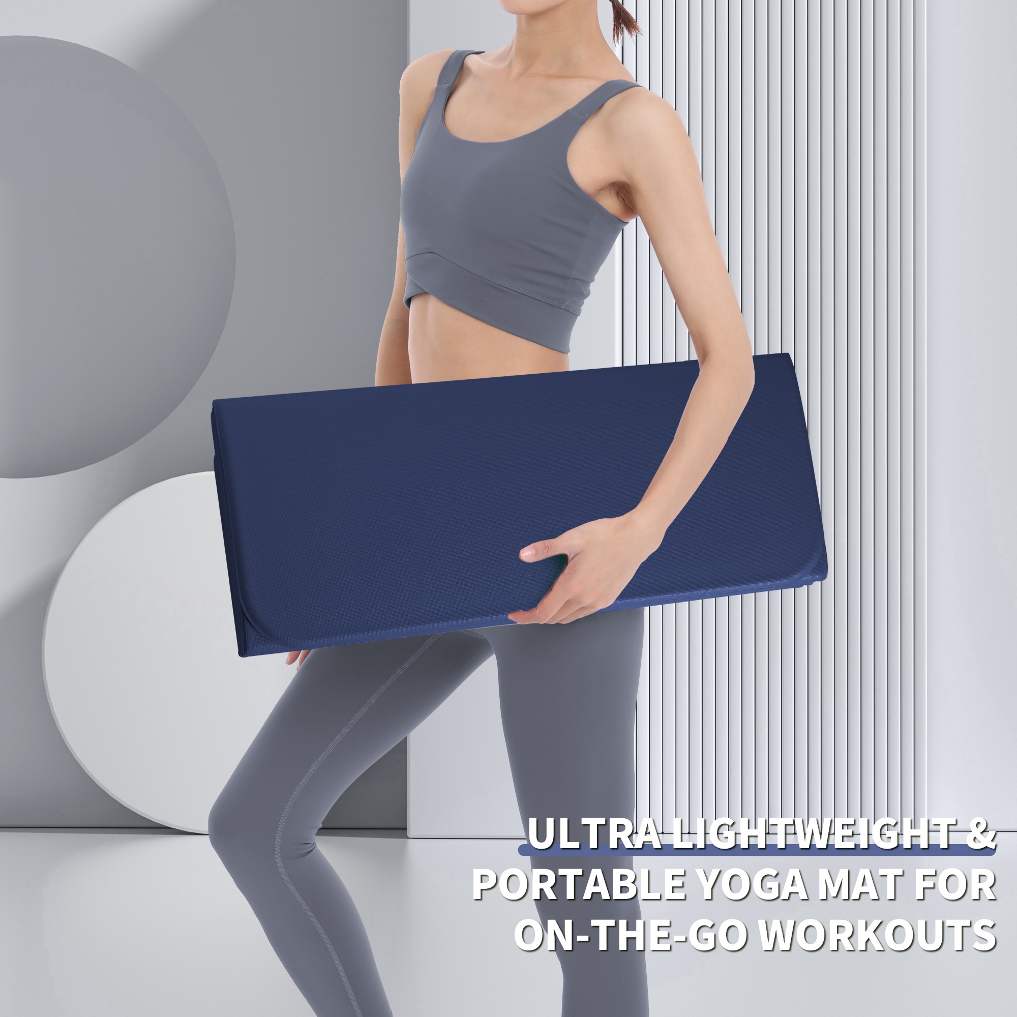 PIDO TPE Thickened Non-slip Outdoor Three-fold Yoga Mat Camping Fitness Portable Mat Navy Blue