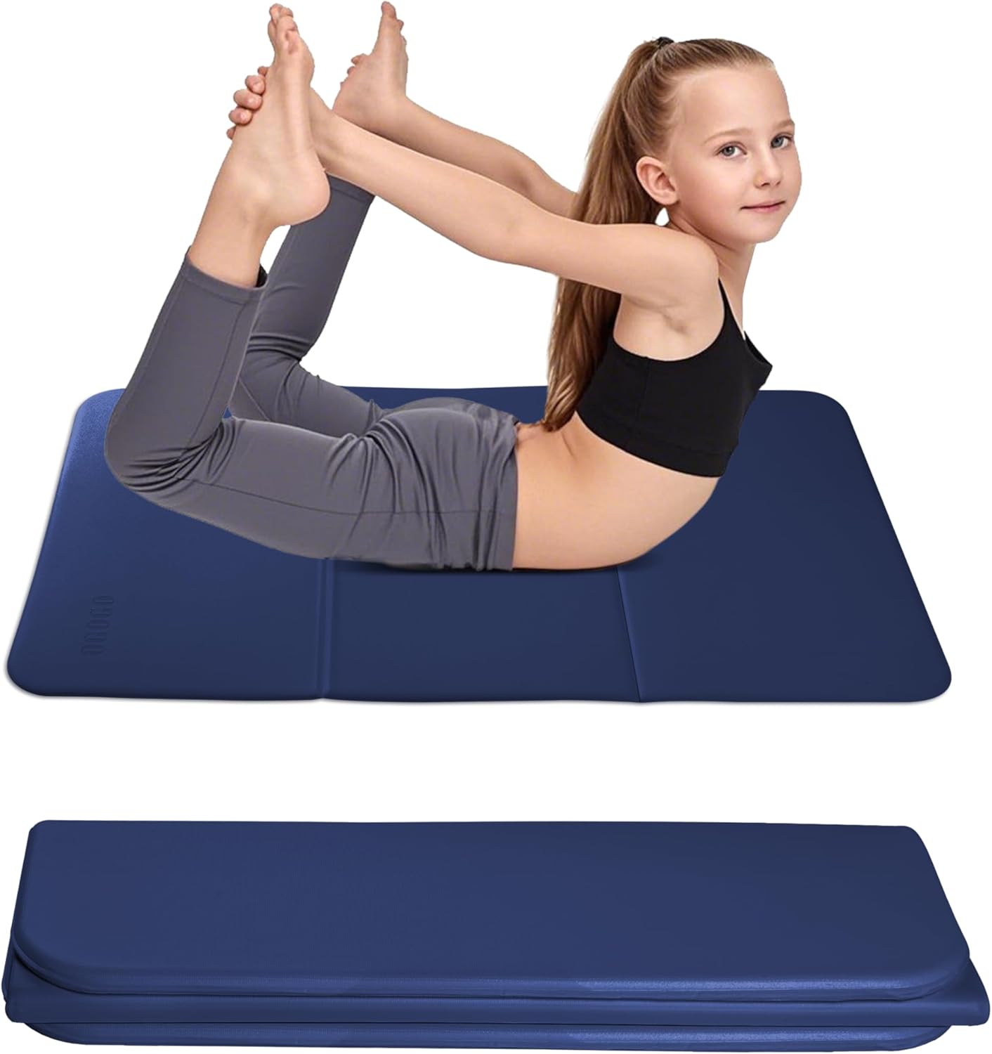 Kids Yoga Mat Extra Thick 2/5 Inches,Portable Folding Exercise Mat(41.7"x24.4") for Children, Non-Slip POE Material, Lightweight & Eco-Friendly,Multi-Purpose Mini Yoga Mats for Travel or Child Sports Navy Blue