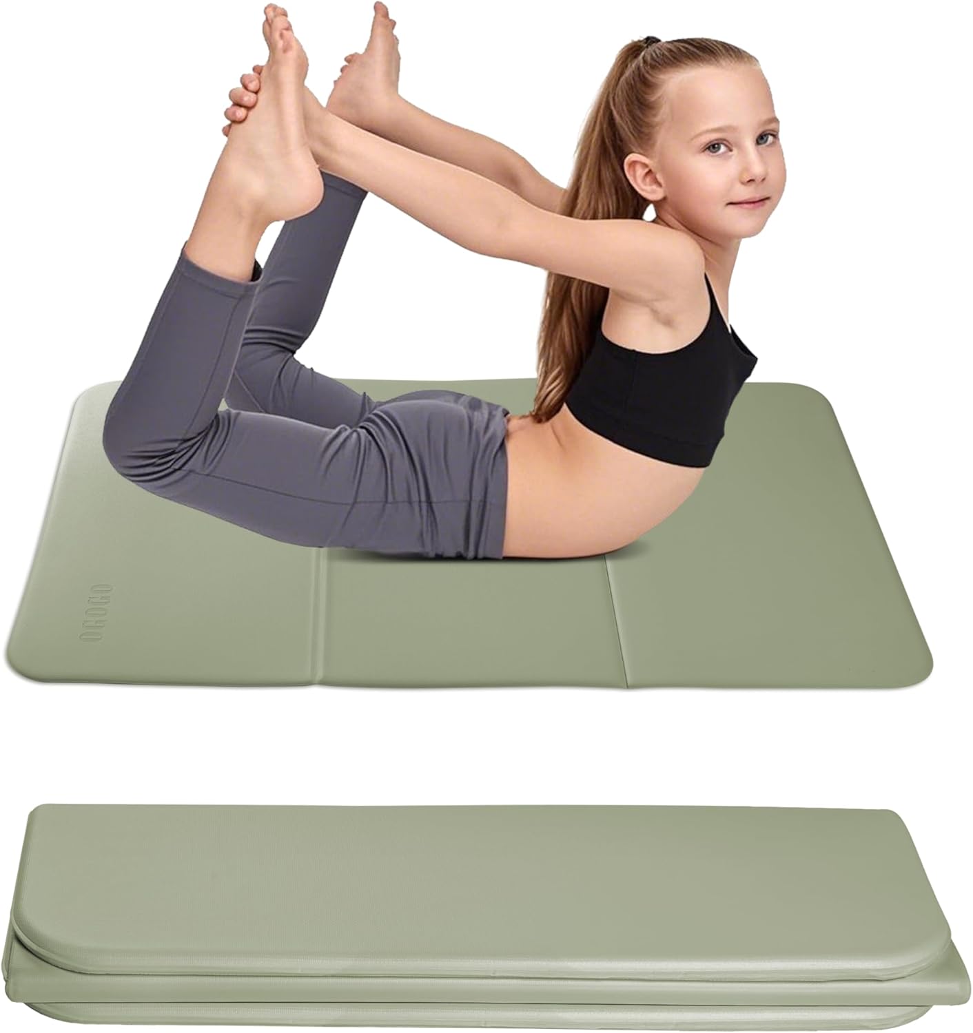 Kids Yoga Mat Extra Thick 2/5 Inches,Portable Folding Exercise Mat(41.7"x24.4") for Children, Non-Slip POE Material, Lightweight & Eco-Friendly,Multi-Purpose Mini Yoga Mats for Travel or Child Sports Dark Green