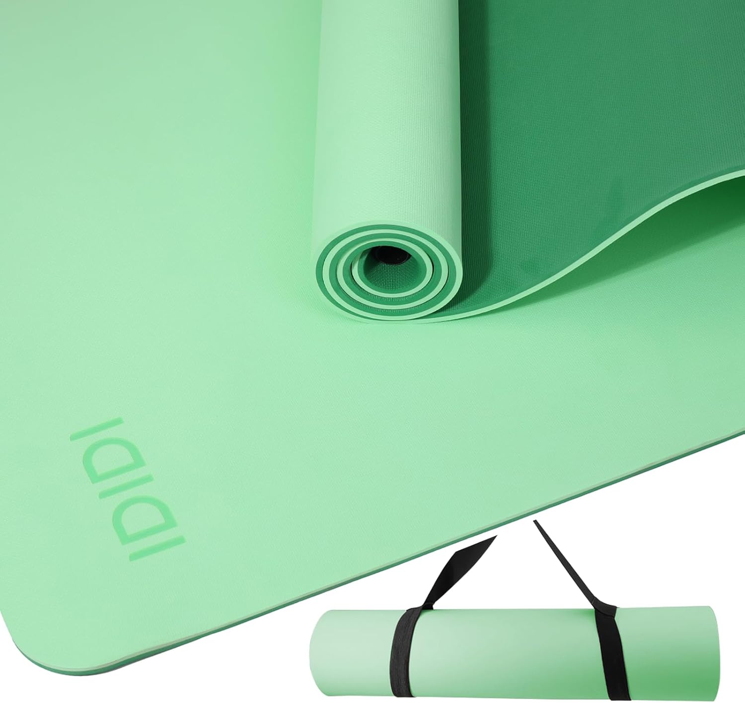 Yoga Mat with Strap,Non-Skid Workout Mat,8mm Thick Yoga Mat,POE Yoga Mats for Women Men Kids,Exercise Mat with Easy-Cinch,72"x24"x0.32” (183x61x0.8cm) Green Dark Green