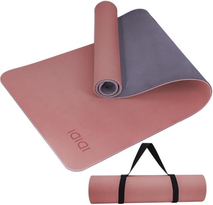 Yoga Mat with Strap,Non-Skid Workout Mat,8mm Thick Yoga Mat,POE Yoga Mats for Women Men Kids,Exercise Mat with Easy-Cinch,72"x24"x0.32” (183x61x0.8cm) Deep Pink+Gray