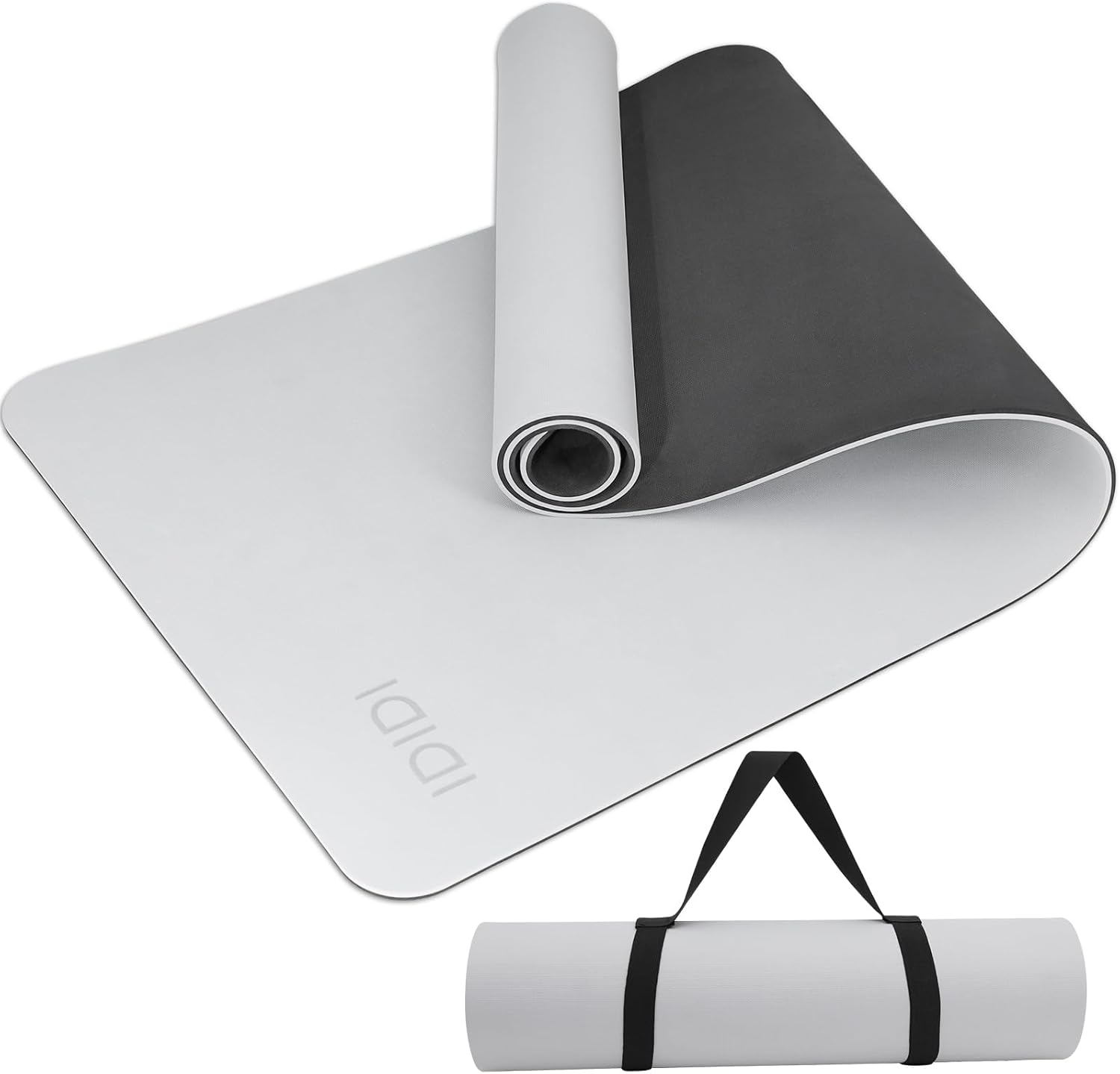 Yoga Mat with Strap,Non-Skid Workout Mat,8mm Thick Yoga Mat,POE Yoga Mats for Women Men Kids,Exercise Mat with Easy-Cinch,72"x24"x0.32” (183x61x0.8cm) Gray+Black