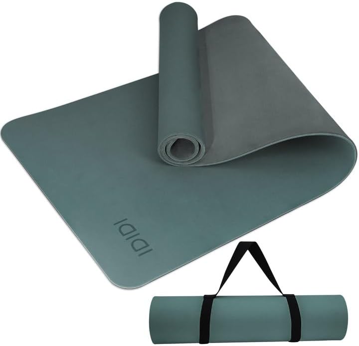 Yoga Mat with Strap,Non-Skid Workout Mat,8mm Thick Yoga Mat,POE Yoga Mats for Women Men Kids,Exercise Mat with Easy-Cinch,72"x24"x0.32” (183x61x0.8cm) Deep Green+Gray