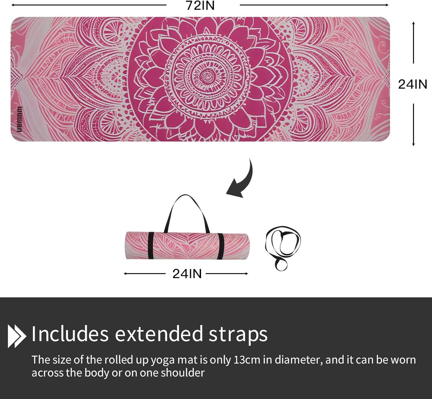 Hot Yoga Mat Printed, Thick 6mm Non Slip Suede tpe yoga Mat with Strap for Women Men Yoga, Pilates, Exercise, Fitness, Floor, Workouts Pink otus