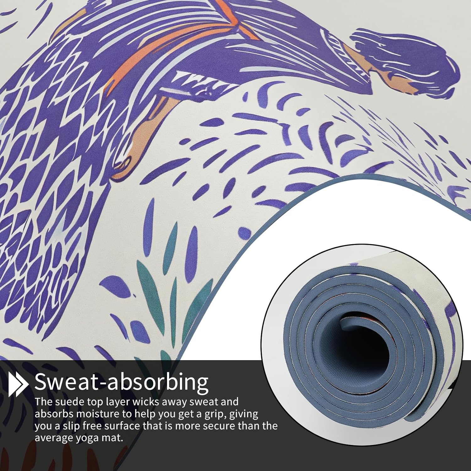 Hot Yoga Mat Printed, Thick 6mm Non Slip Suede tpe yoga Mat with Strap for Women Men Yoga, Pilates, Exercise, Fitness, Floor, Workouts blue glance