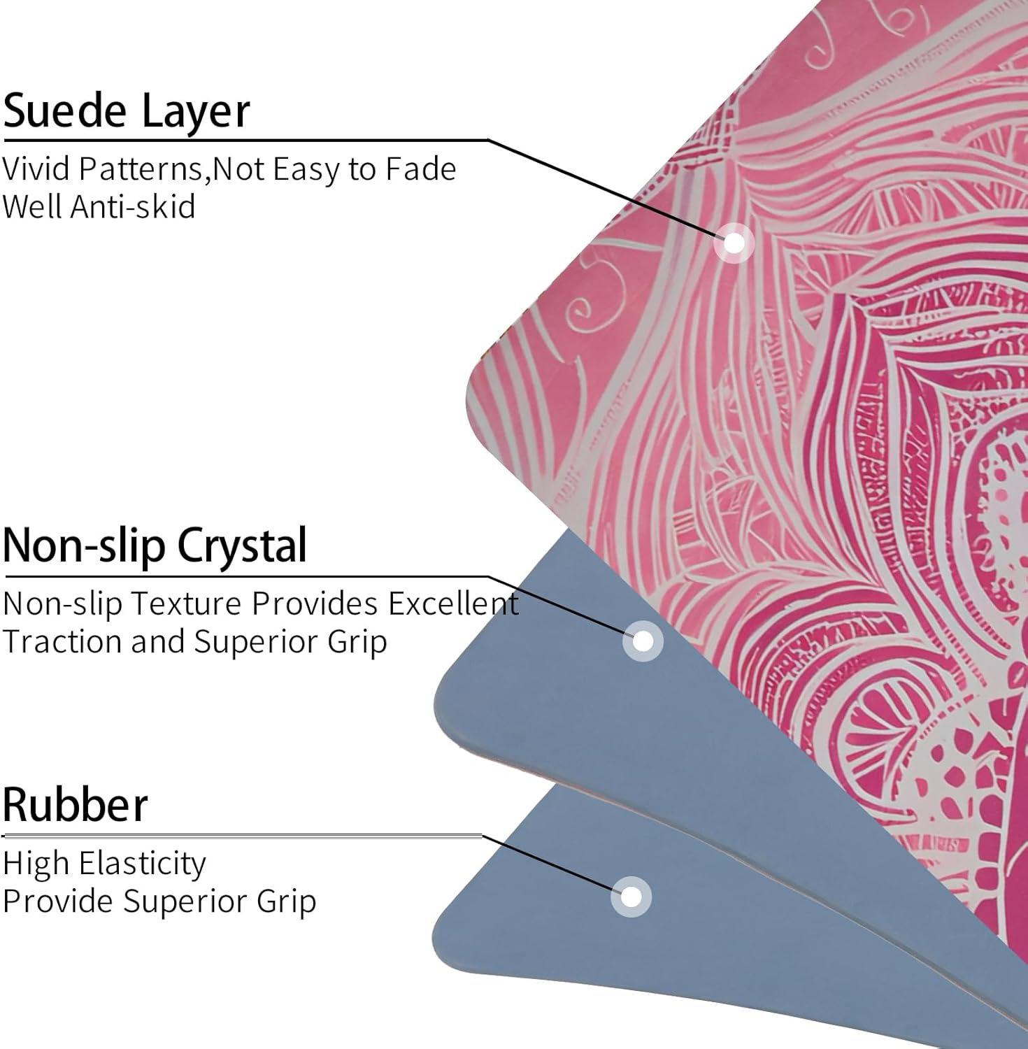 Hot Yoga Mat Printed, Thick 6mm Non Slip Suede tpe yoga Mat with Strap for Women Men Yoga, Pilates, Exercise, Fitness, Floor, Workouts Pink otus