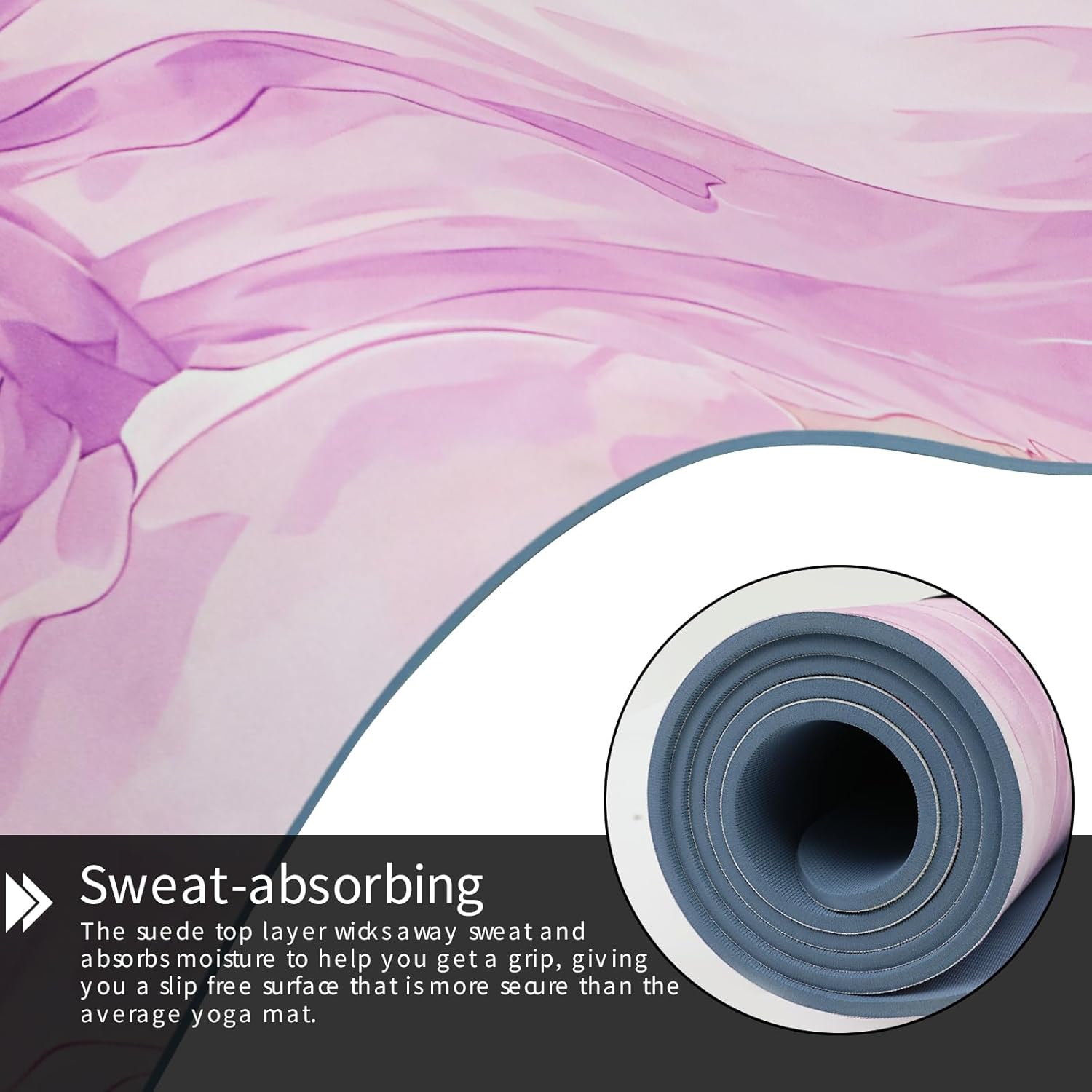 Hot Yoga Mat Printed, Thick 6mm Non Slip Suede tpe yoga Mat with Strap for Women Men Yoga, Pilates, Exercise, Fitness, Floor, Workouts violet smile