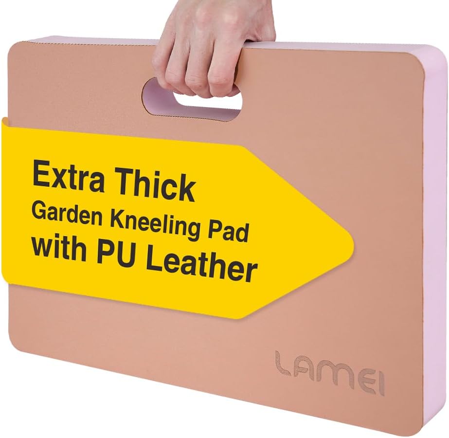 Extra Thick Garden Kneeling Pad 1.6inch, PU Leather Waterproof Surface, Non-Slip High Density POE, High Resilience, Lightweight, Easy Clean Knee Pad for Gardening, Yoga, Housework Pink