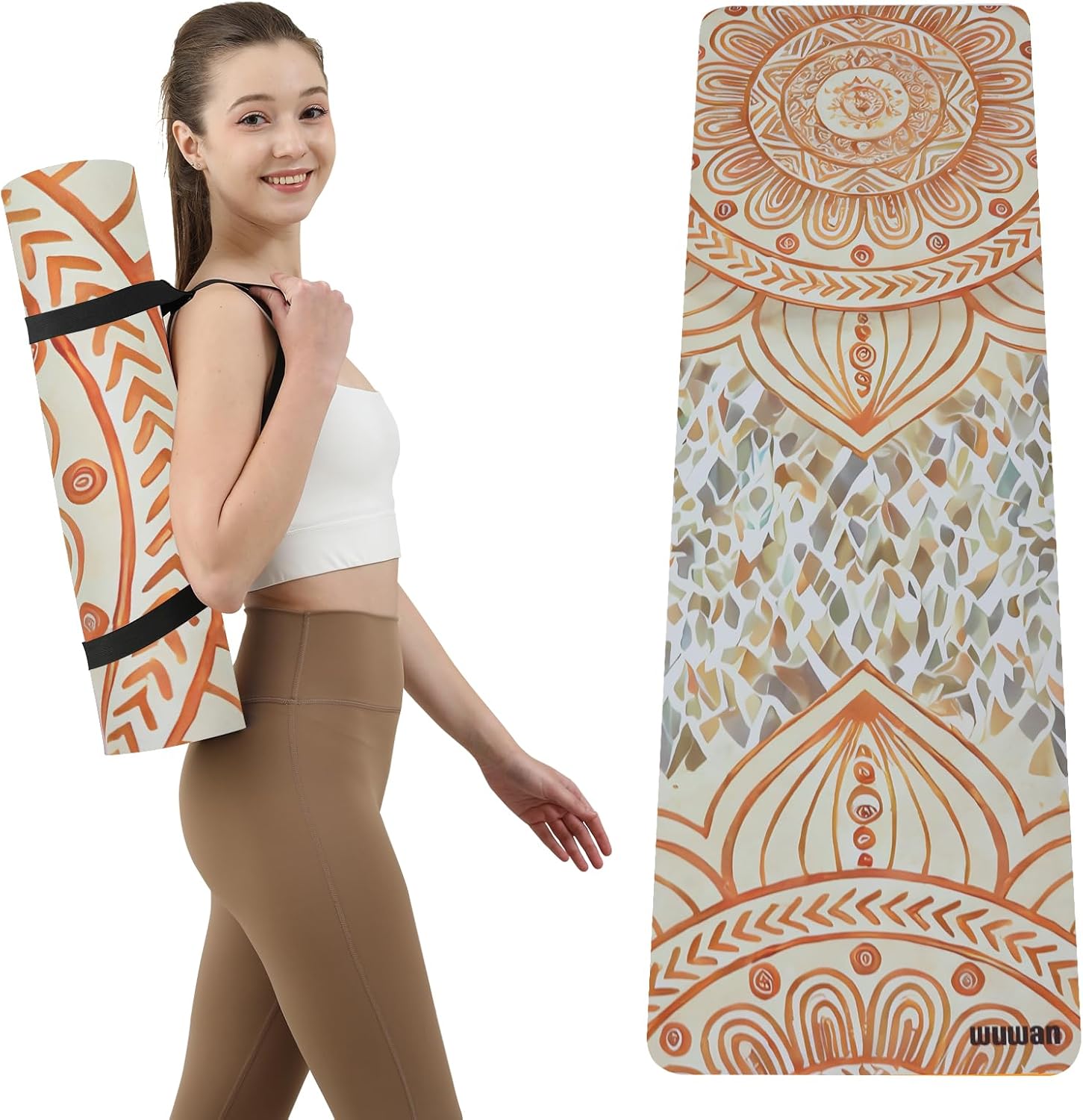 Hot Yoga Mat Printed, Thick 6mm Non Slip Suede tpe yoga Mat with Strap for Women Men Yoga, Pilates, Exercise, Fitness, Floor, Workouts yellow lotus