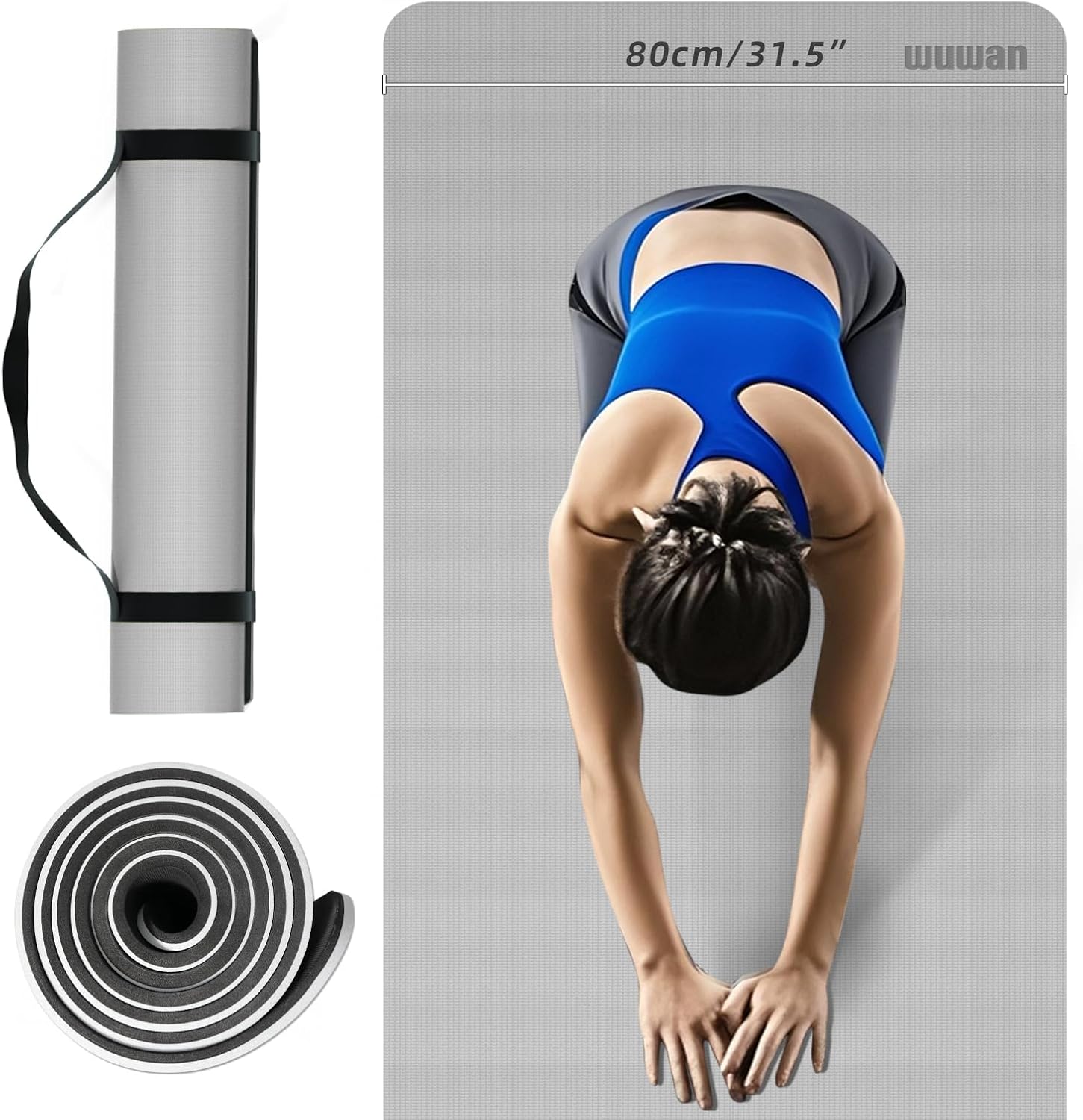 Large Yoga Mat - 80CM Wide Yoga Matt Non-Slip Thick 1/3 Inch Eco-Friendly Exercise Mat with Carrying Strap for Women Yoga, Pilates, Home Workouts (72x32")