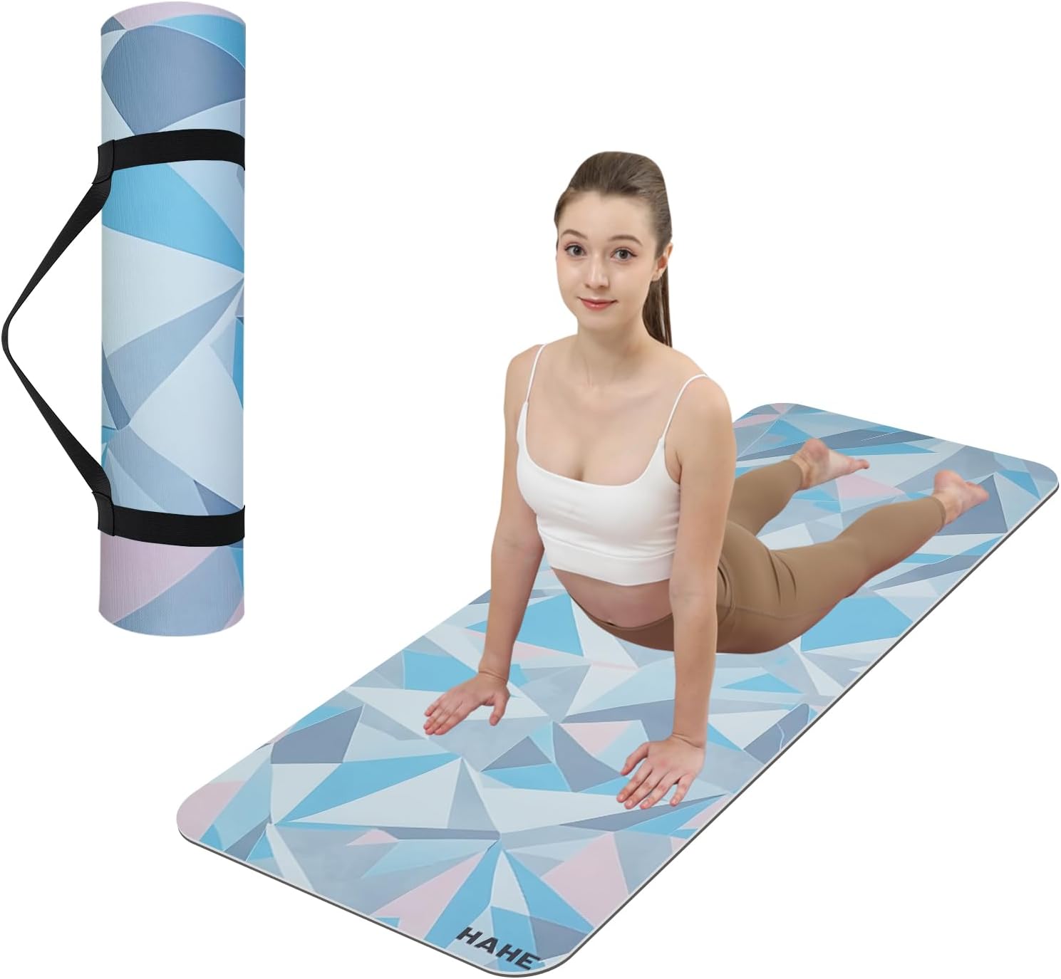 Non Slip Yoga Mat Thick (8MM,0.31"), POE Material High Rebound,Suitable for Yoga, Pilates, Fitness, and More, Provides Superior Cushioning and Support, Durable and Long-Lasting (72" x 24") with Carrying Strap