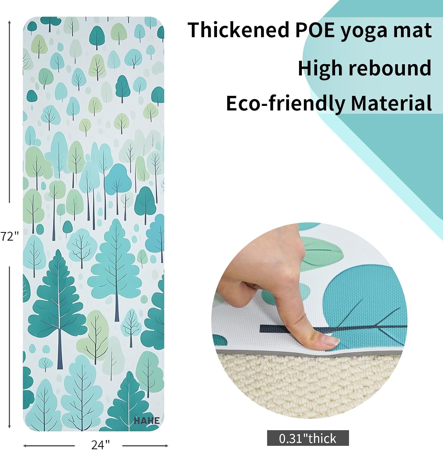 Non Slip Yoga Mat Thick POE Material High Rebound,Suitable for Yoga, Pilates, Fitness, and More, Provides Superior Cushioning Carrying Strap