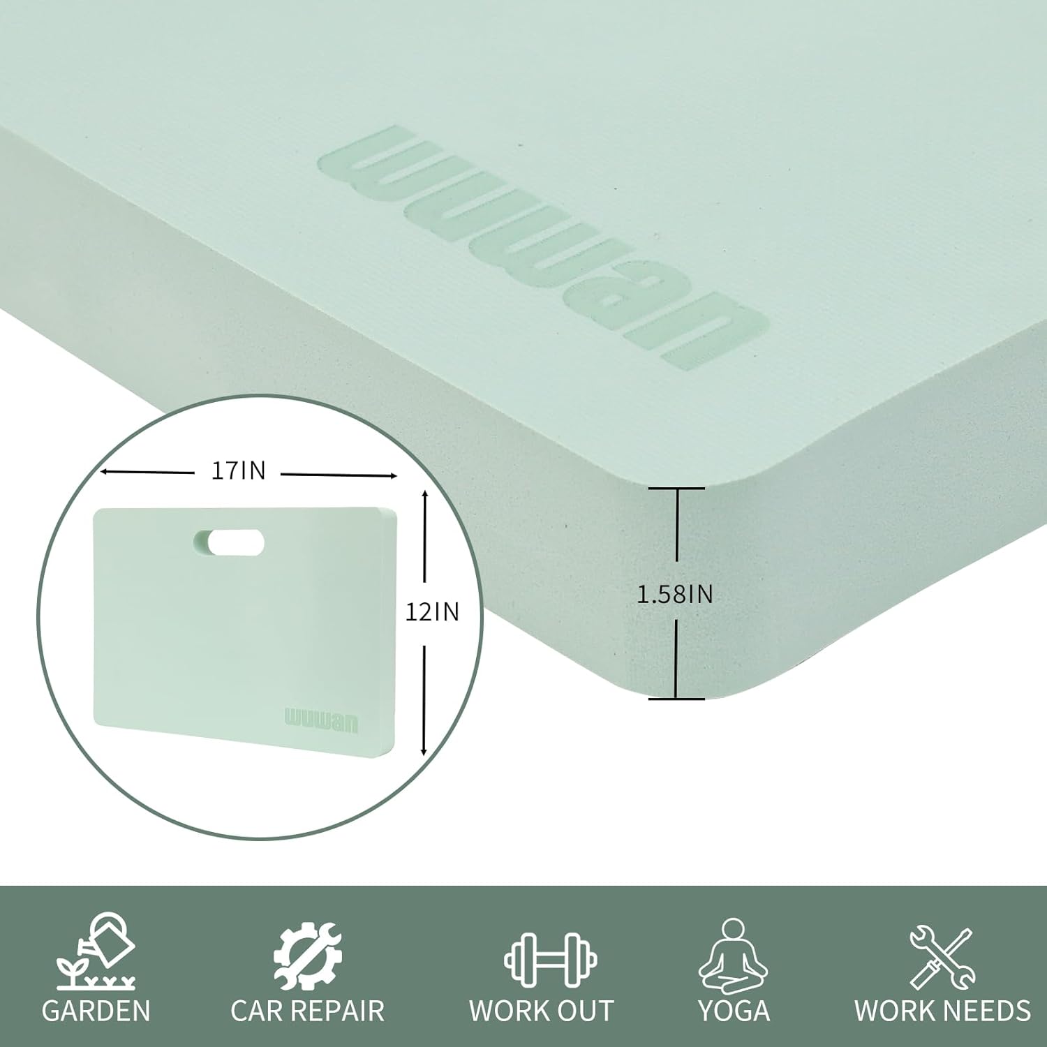 Yoga kneeling mat, 1.5in Thick,Knee Push-ups, Plank Support & Yoga Elbows/Knees Mat Provides Cushion for Kneeling & Elbows Green