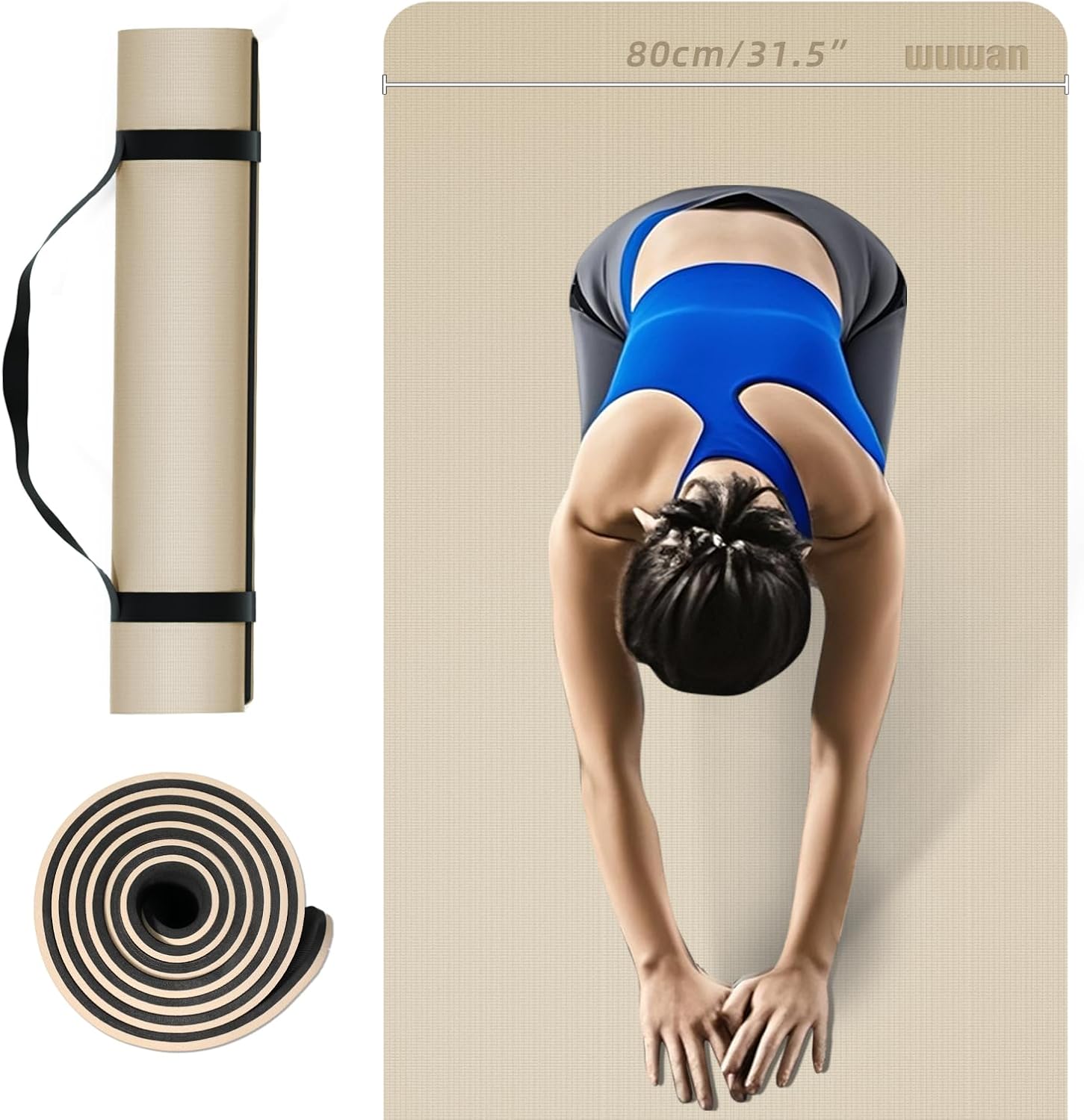 Large Yoga Mat - 80CM Wide Yoga Matt Non-Slip Thick 1/3 Inch Eco-Friendly Exercise Mat with Carrying Strap for Women Yoga, Pilates, Home Workouts (72x32") milk coffer