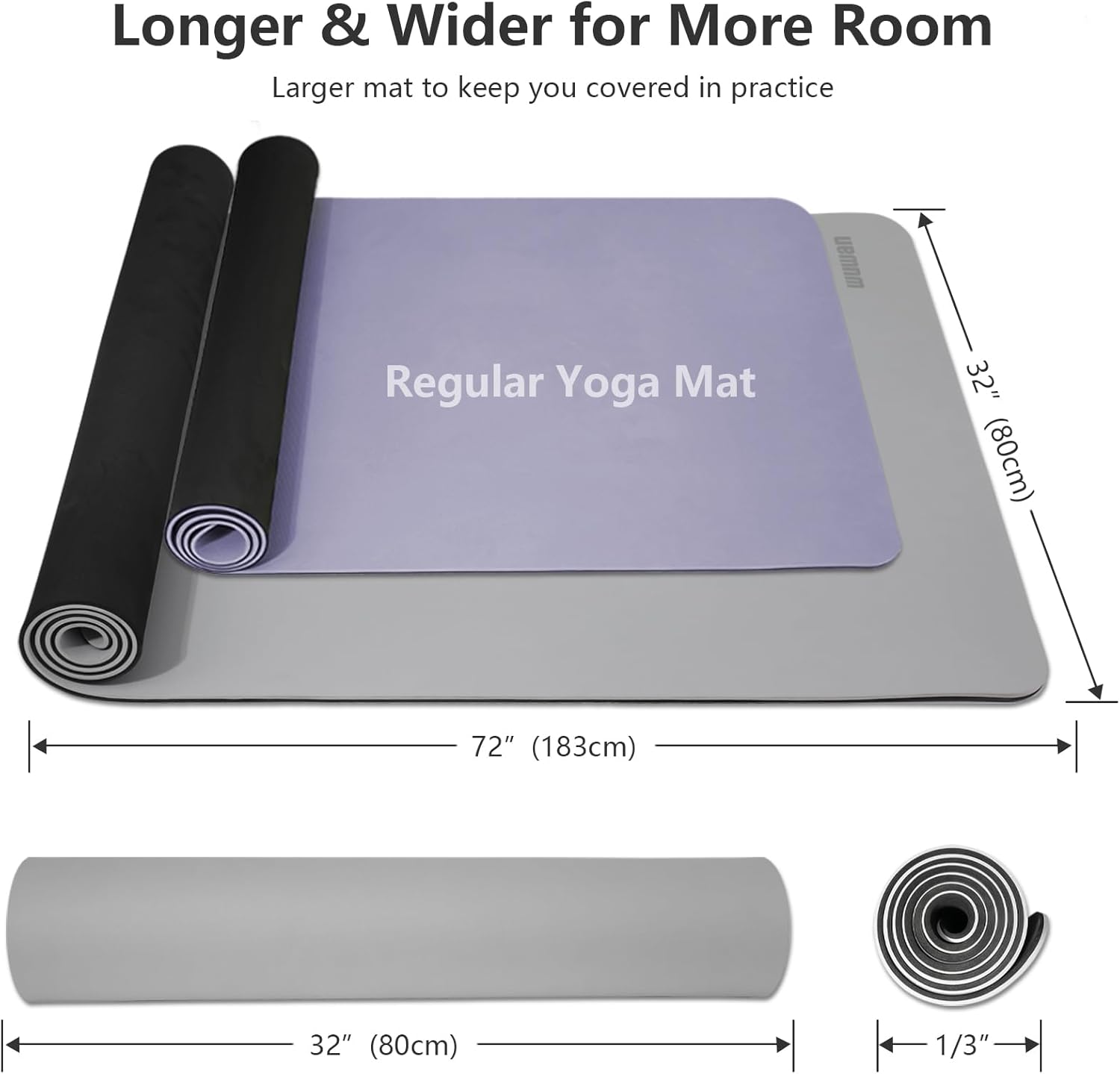 Large Yoga Mat - 80CM Wide Yoga Matt Non-Slip Thick 1/3 Inch Eco-Friendly Exercise Mat with Carrying Strap for Women Yoga, Pilates, Home Workouts (72x32