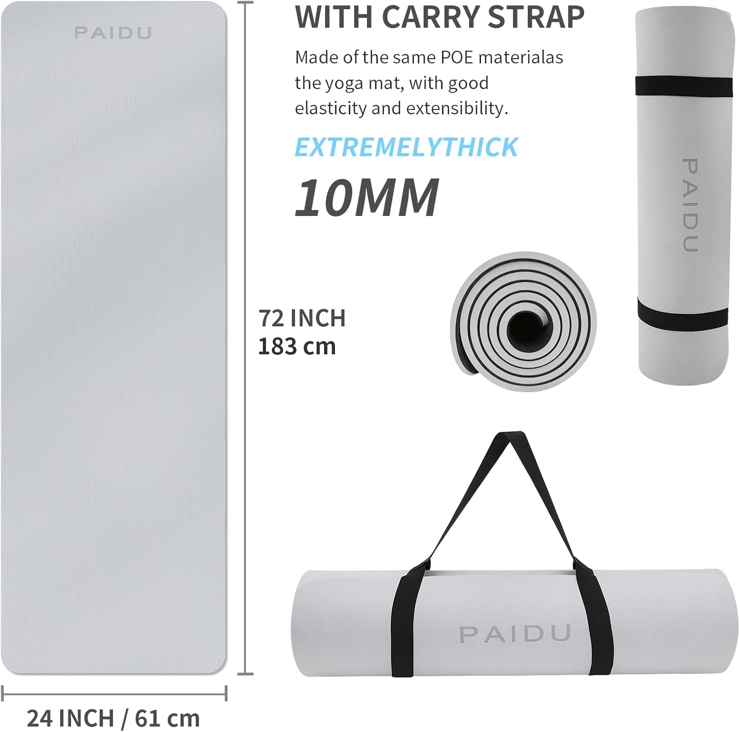 PIDO Yoga Mat Non Slip Anti-tear,extra thick High Resiliency Professional POE Yoga Mats for Women Men Kids,70