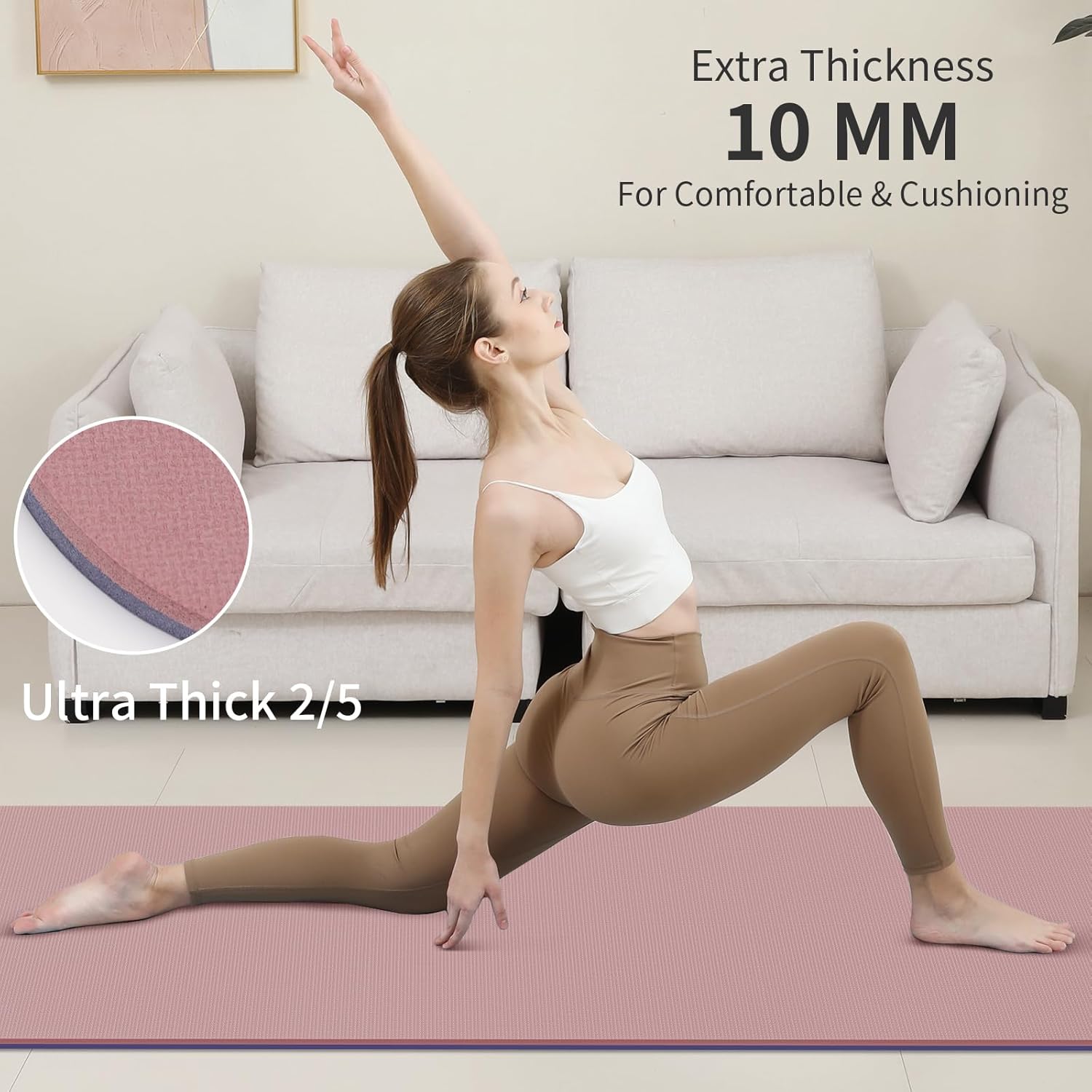 PIDO Yoga Mat Non Slip Anti-tear,extra thick High Resiliency Professional ,Deep Pink+Grey