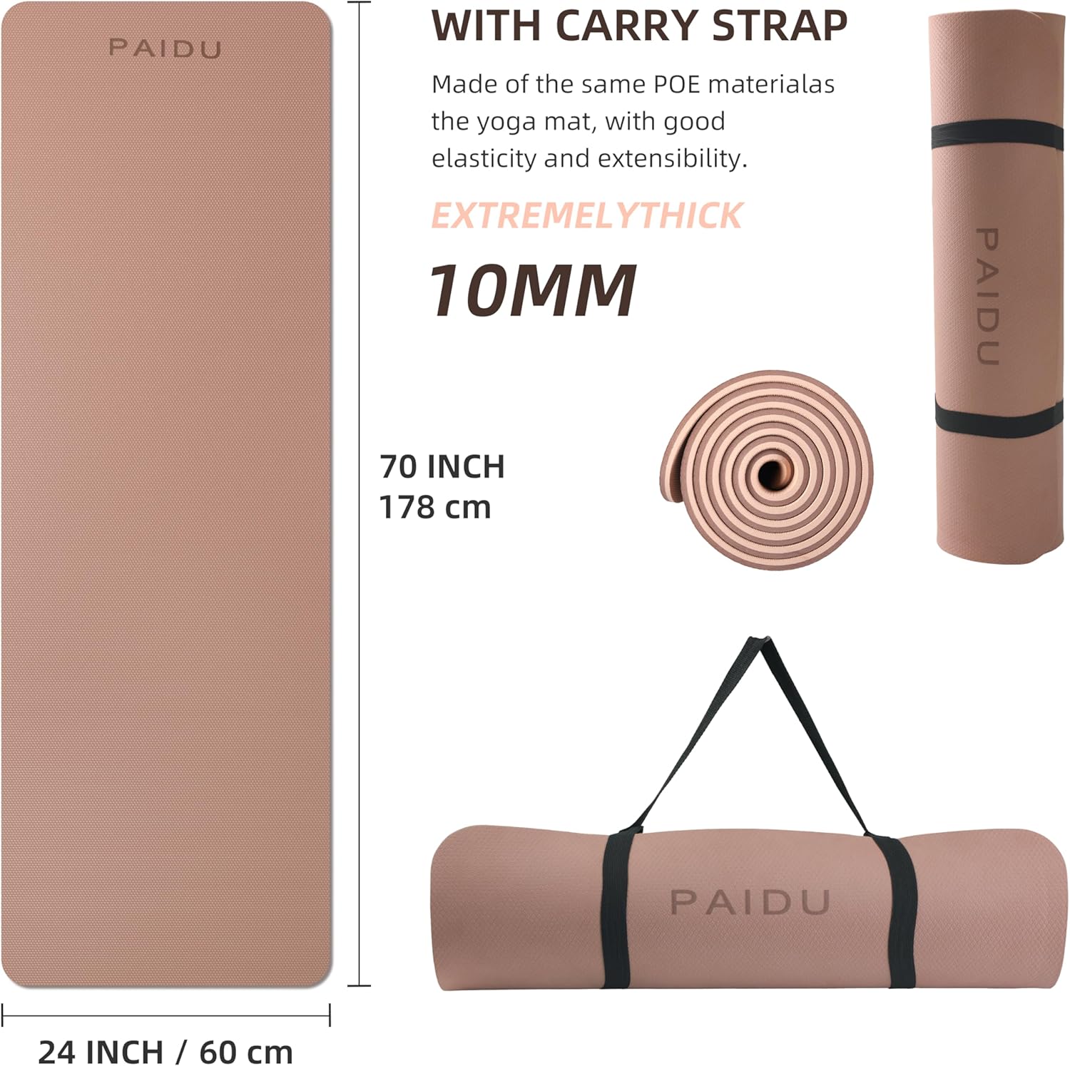 PIDO Yoga Mat Non Slip Yoga Mats for Women Men Kids Brown + Apricot- Paidu Supplier