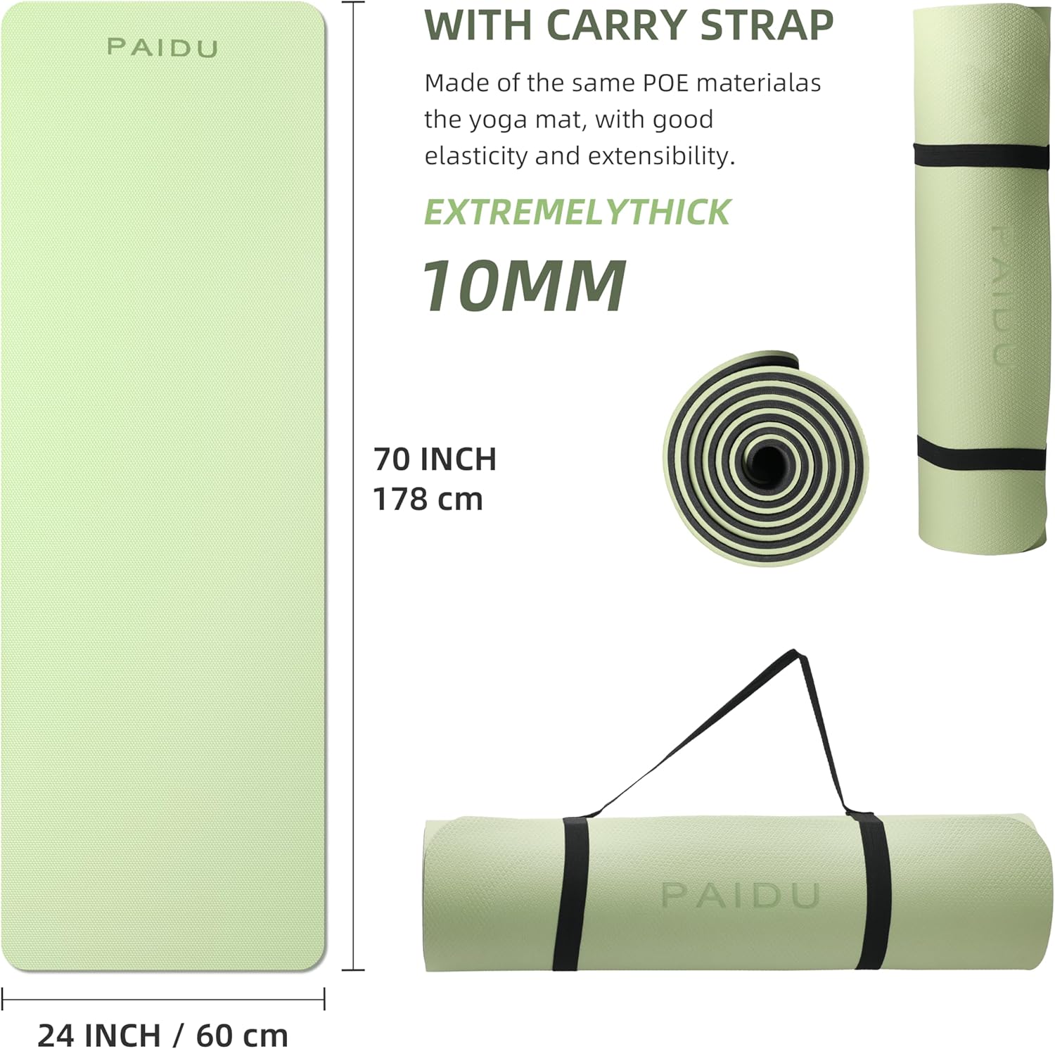 PIDO Yoga Mat Non Slip Yoga Mats for Women Men Kids Green+Black - Paidu Supplier