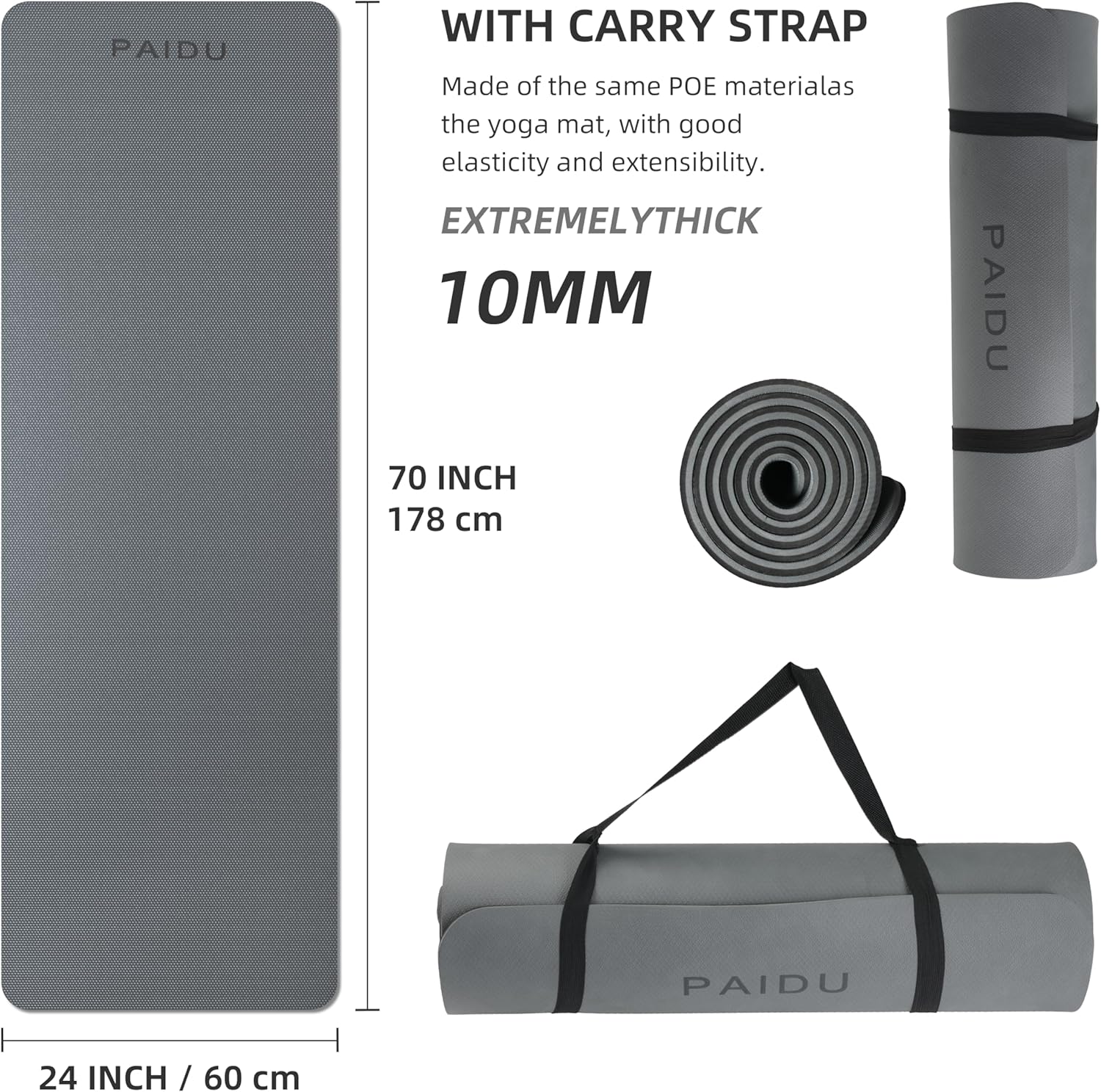 PIDO Yoga Mat Non Slip Yoga Mats for Women Men Kids Grey+Black - Paidu Supplier