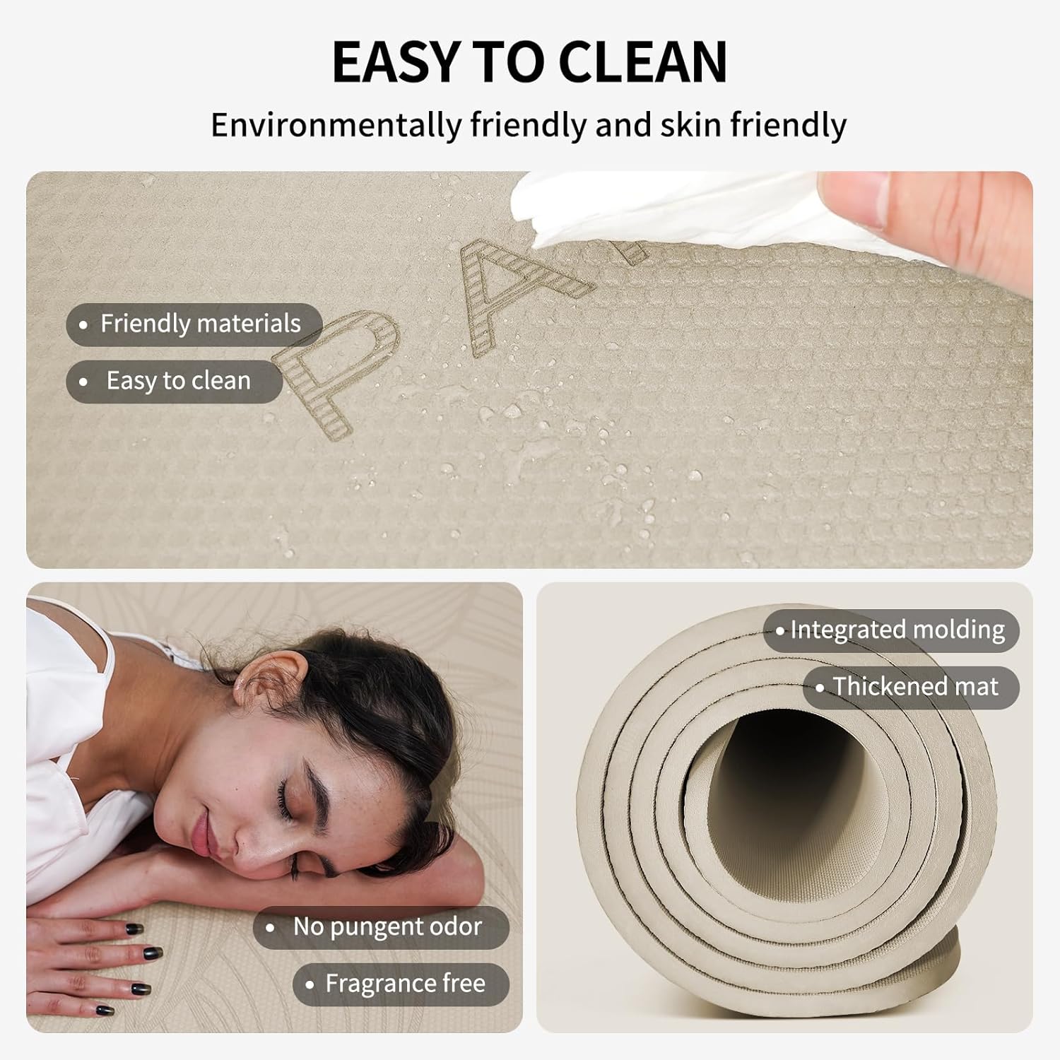 PIDO large yoga mat extra wide and thick mat widened and thickened sports fitness mattress grip rope skipping mat Beige