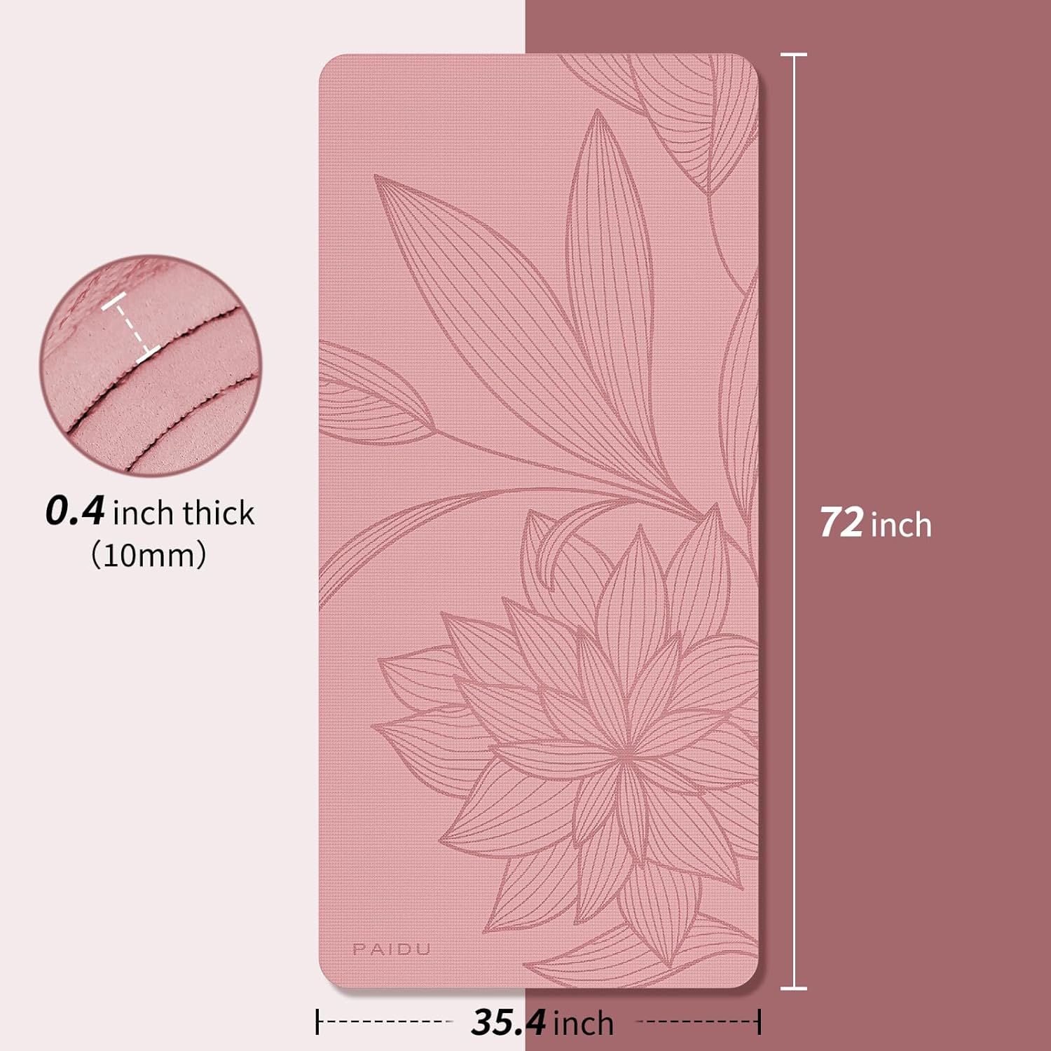 PIDO large yoga mat extra wide and thick mat widened and thickened sports fitness mattress grip rope skipping mat Pink