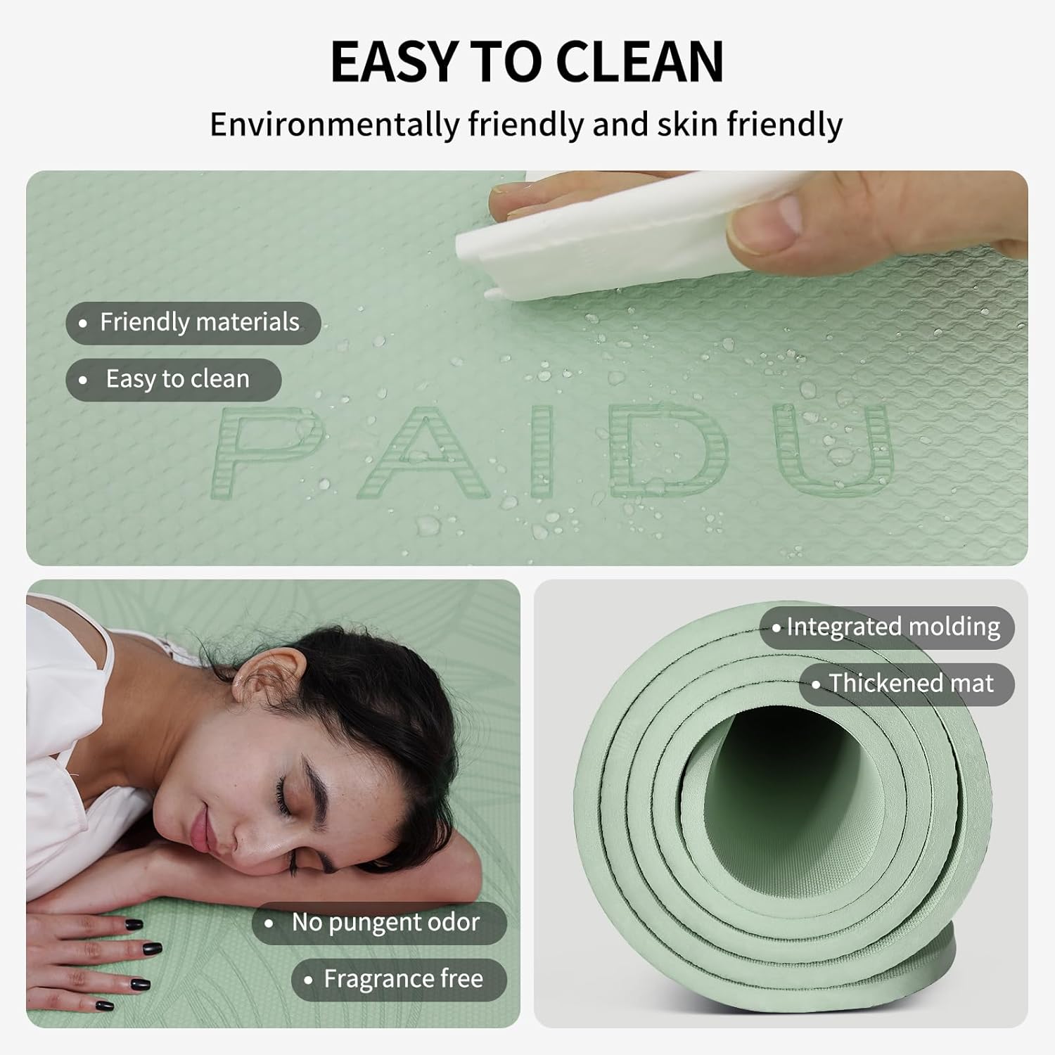 PIDO large yoga mat extra wide and thick mat widened and thickened sports fitness mattress grip rope skipping mat Green
