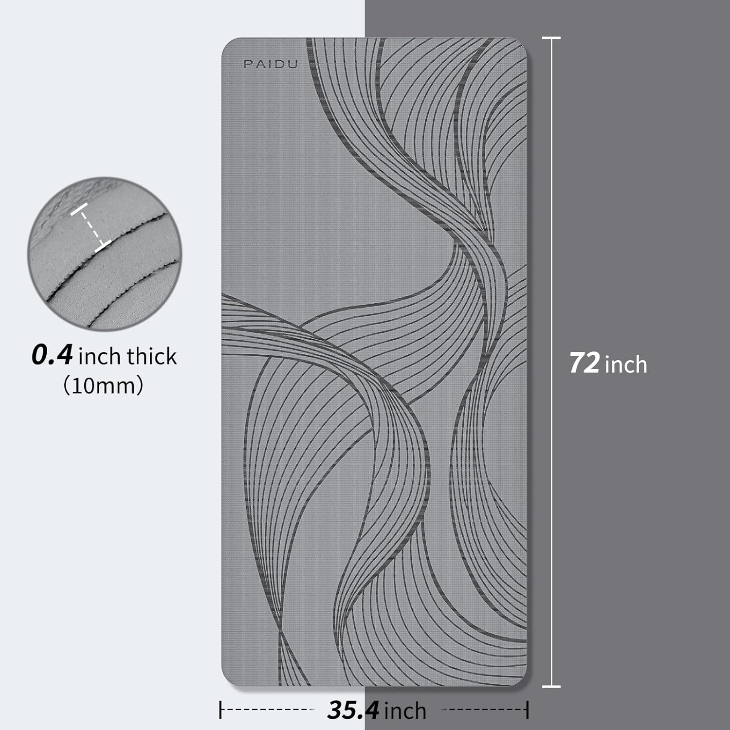 PIDO large yoga mat extra wide and thick mat widened and thickened sports fitness mattress grip rope skipping mat Grey