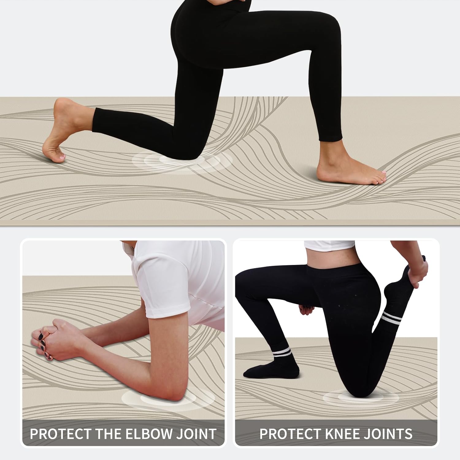 PIDO large yoga mat extra wide and thick mat widened and thickened sports fitness mattress grip rope skipping mat Beige