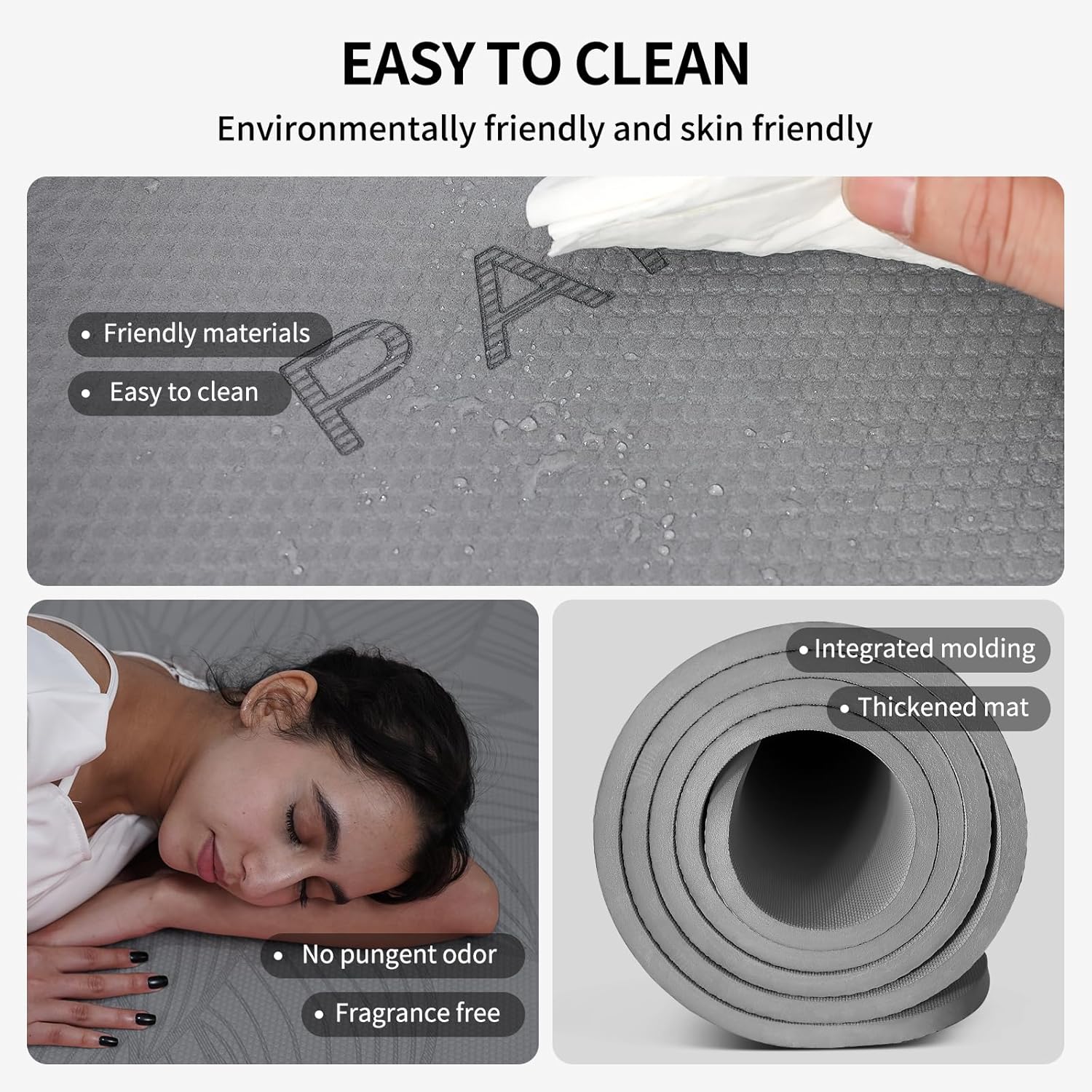 PIDO large yoga mat extra wide and thick mat widened and thickened sports fitness mattress grip rope skipping mat Grey