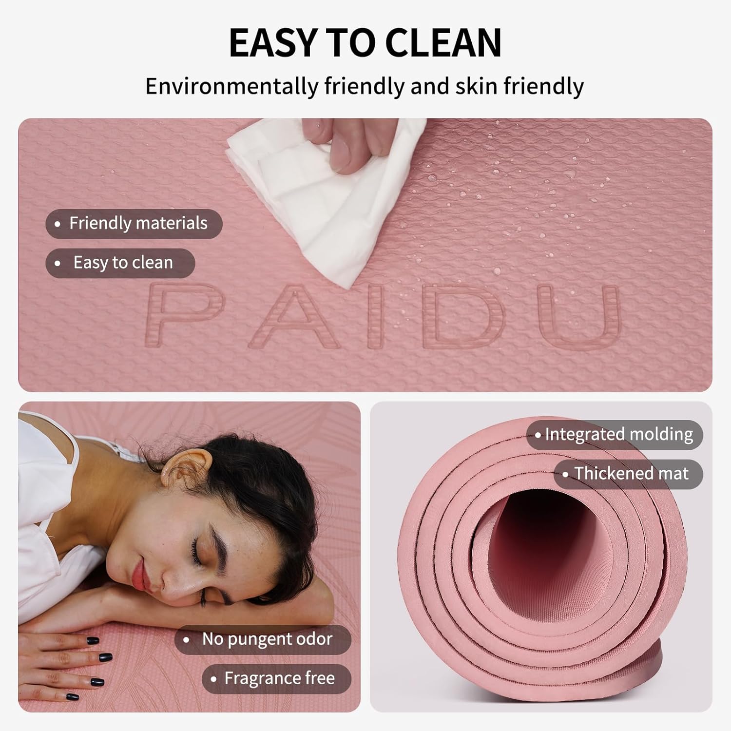 PIDO large yoga mat extra wide and thick mat widened and thickened sports fitness mattress grip rope skipping mat Pink