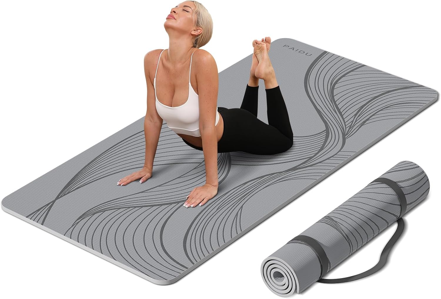 PIDO large yoga mat extra wide and thick mat widened and thickened sports fitness mattress grip rope skipping mat Grey