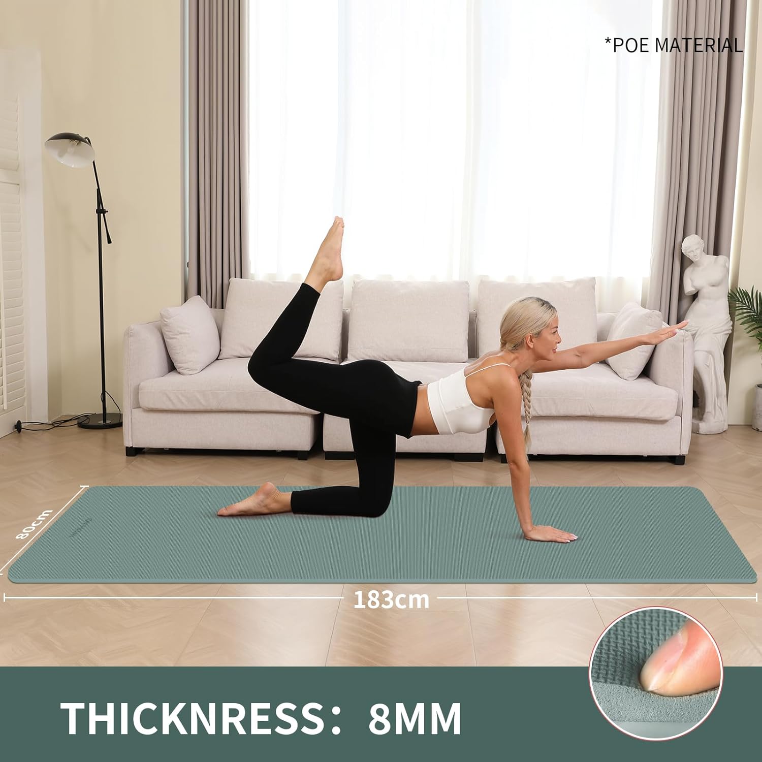 PIDO Non-Slip Yoga Mat,Durable with Carrying Strap for Yoga, Pilates, Home Gym Dark Green