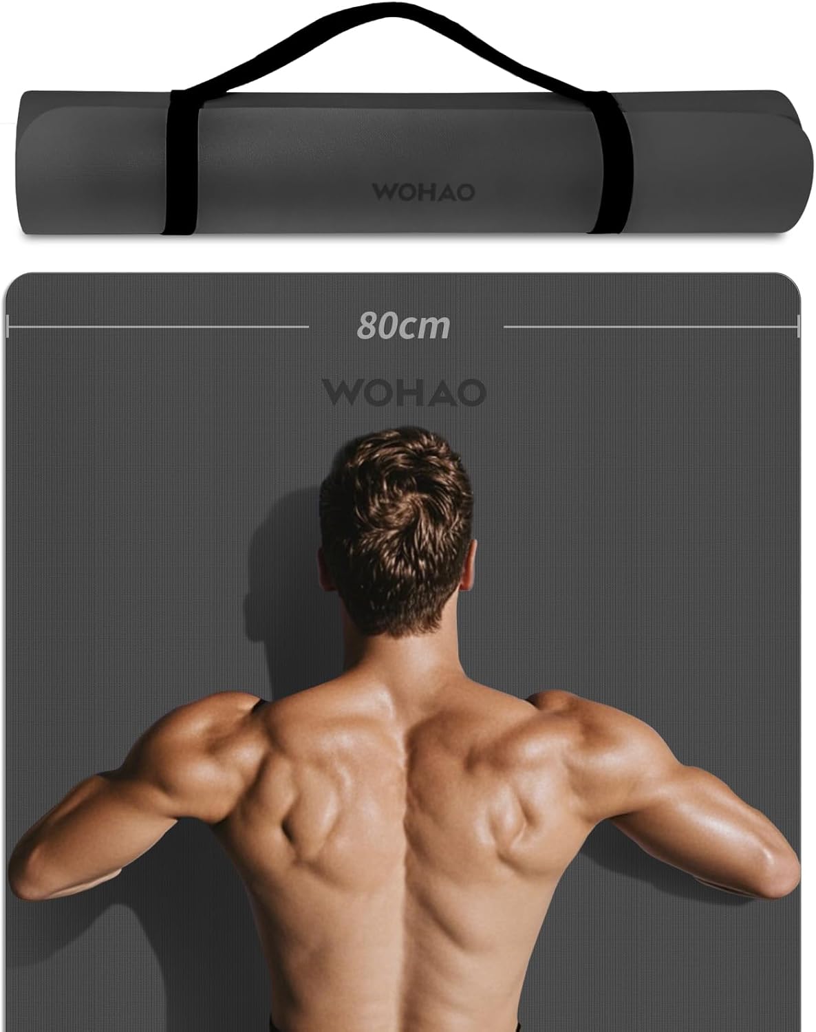 PIDO Non-Slip Yoga Mat,Durable with Carrying Strap for Yoga, Pilates, Home Gym Black
