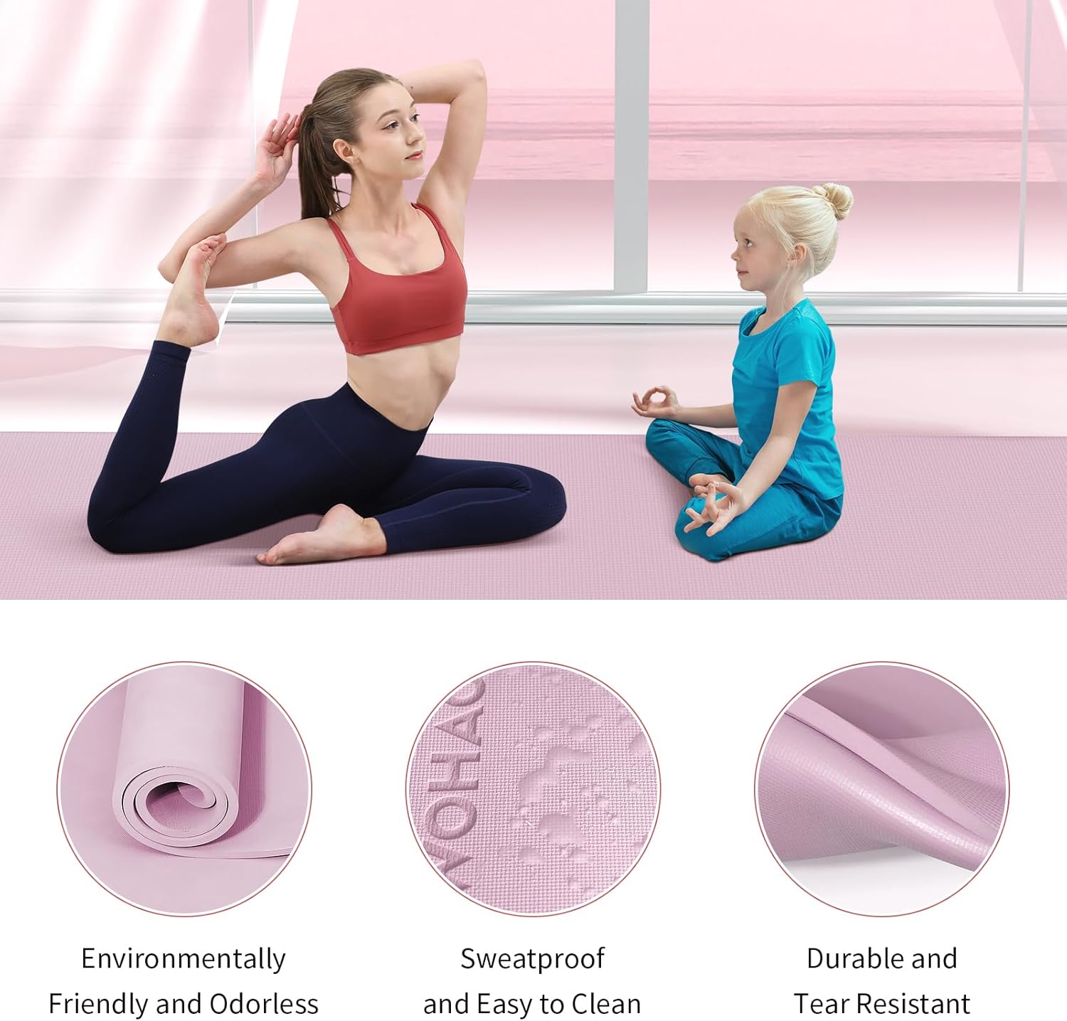 PIDO Non-Slip Yoga Mat,Durable with Carrying Strap for Yoga, Pilates, Home Gym Purple color