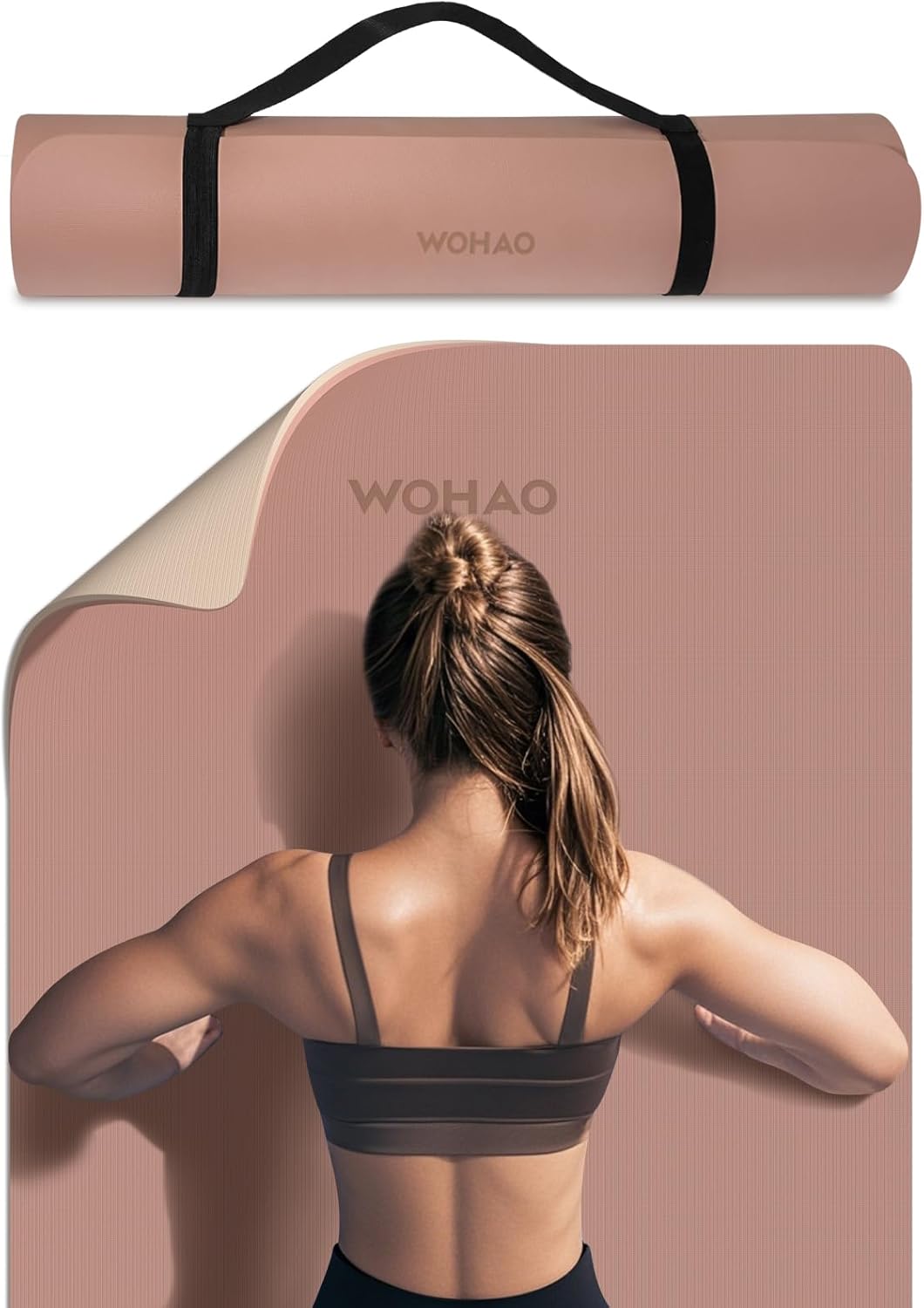 PIDO extra thick 8mm 6mm yoga mat double-sided non-slip exercise mat Brown+Apricot