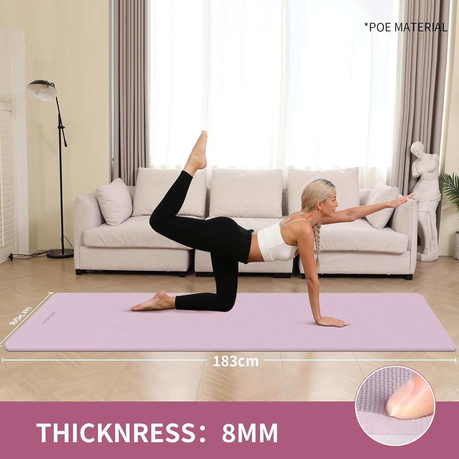 PIDO Non-Slip Yoga Mat,Durable with Carrying Strap for Yoga, Pilates, Home Gym Purple color