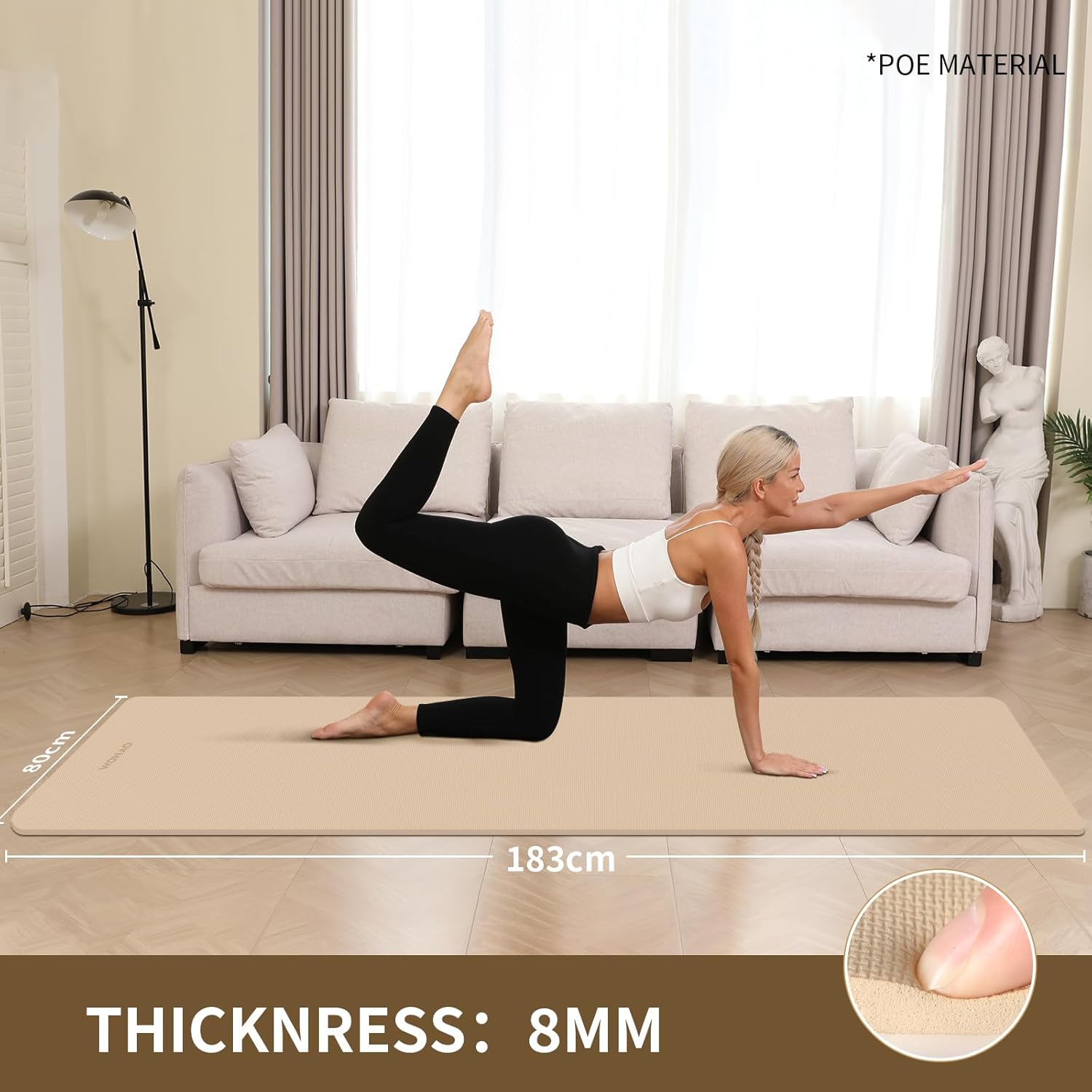 PIDO Non-Slip Yoga Mat,Durable with Carrying Strap for Yoga, Pilates, Home Gym Milk coffee color