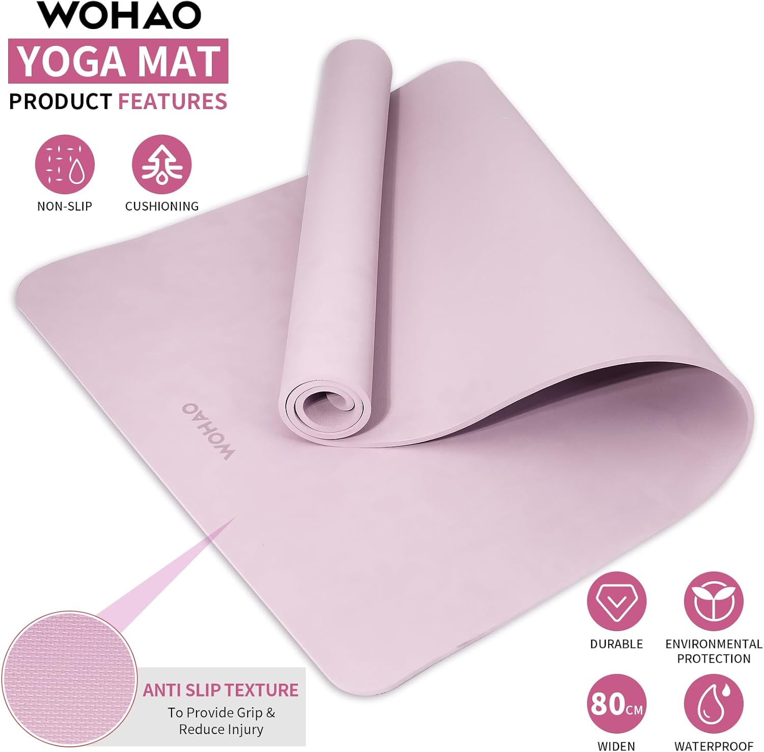 PIDO Non-Slip Yoga Mat,Durable with Carrying Strap for Yoga, Pilates, Home Gym Purple color