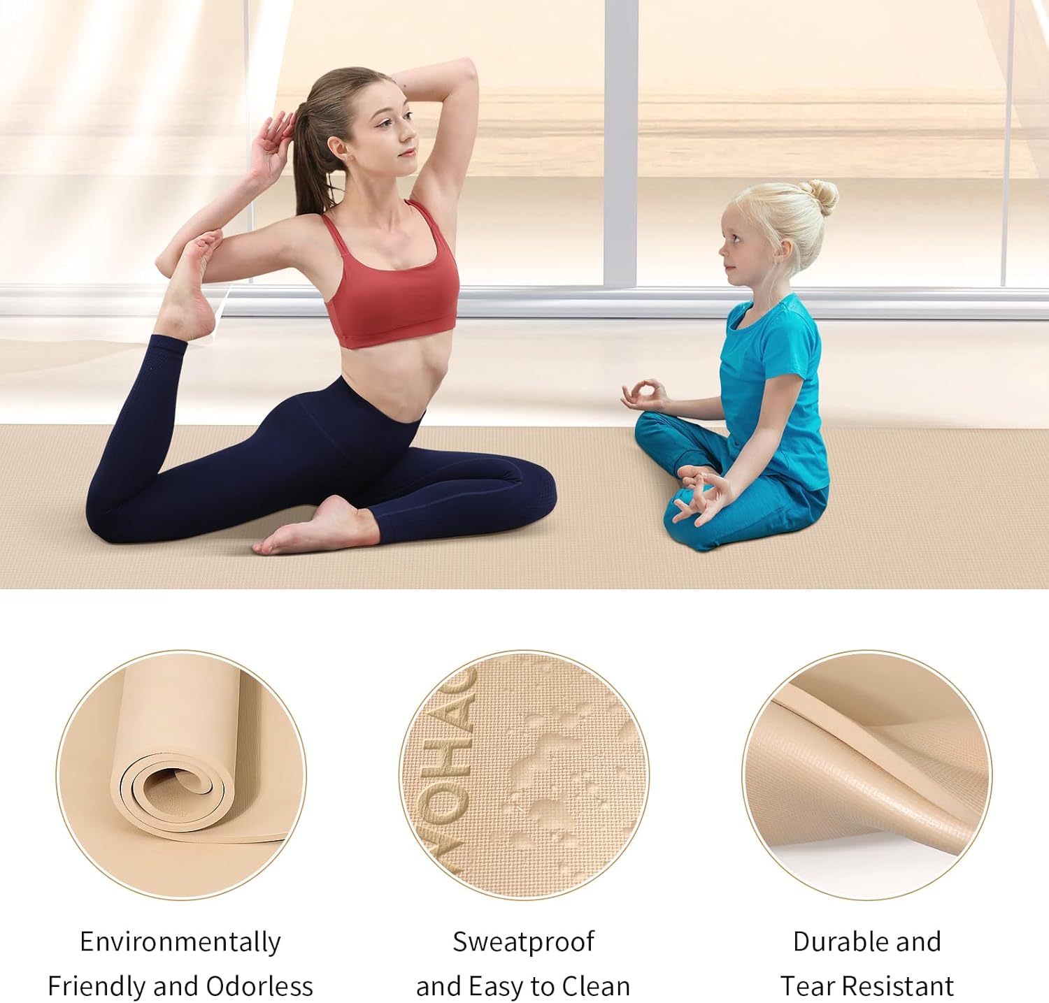 PIDO Non-Slip Yoga Mat,Durable with Carrying Strap for Yoga, Pilates, Home Gym Milk coffee color