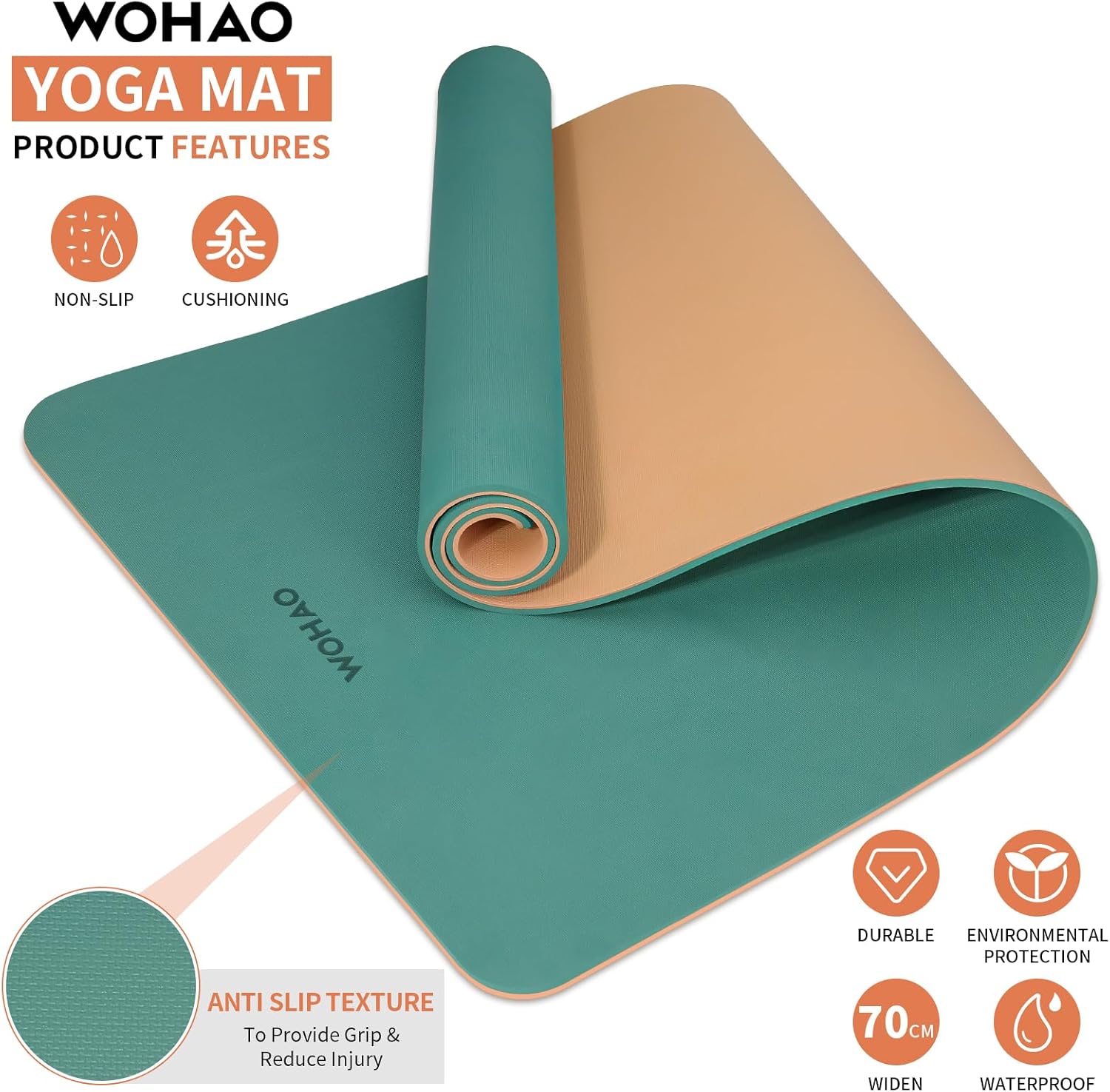 PIDO extra thick 8mm 6mm yoga mat double-sided non-slip exercise mat Peacock Green+Orange
