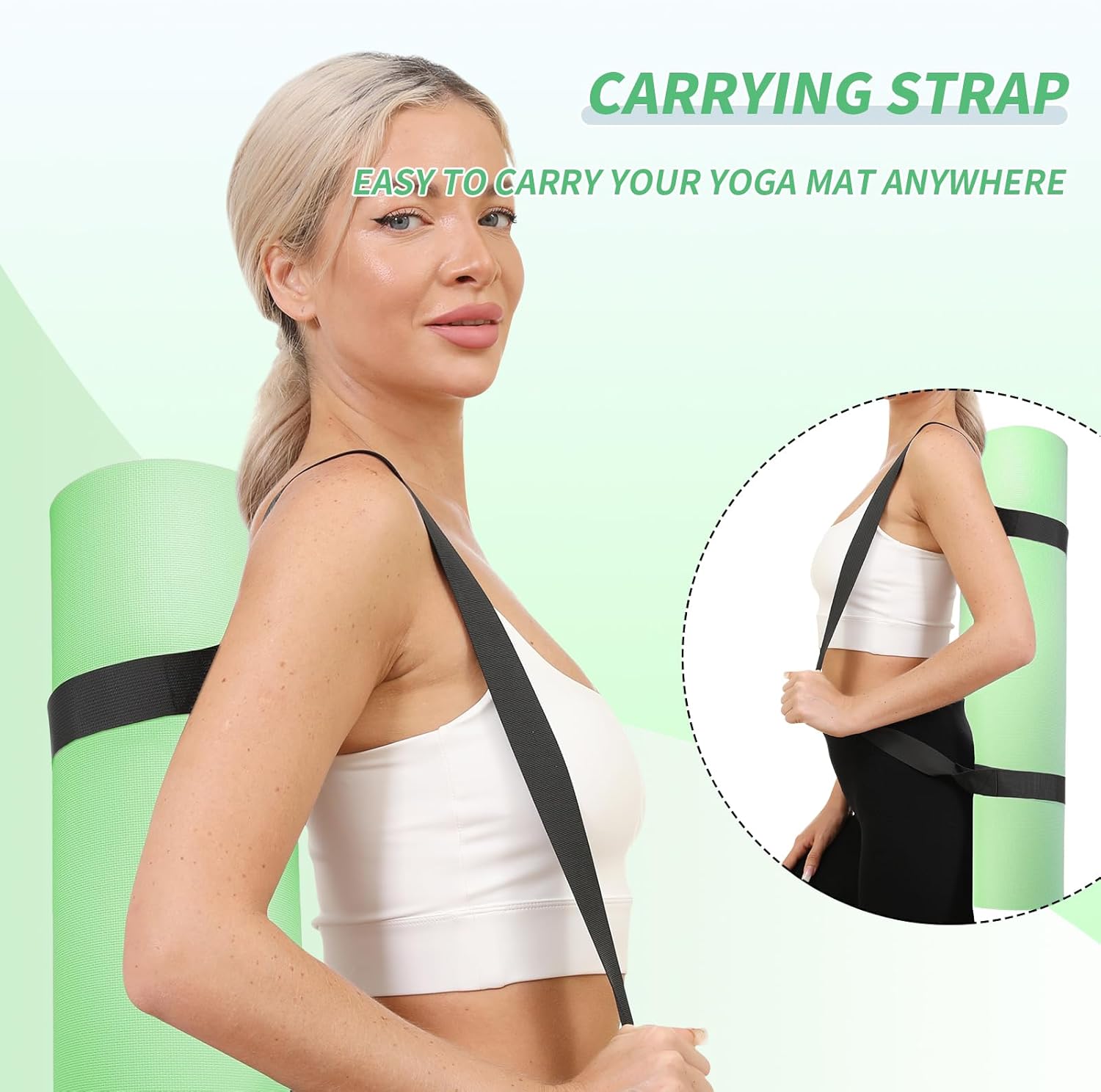 Yoga Mat with Strap,Non-Skid Workout Mat,8mm Thick Yoga Mat,POE Yoga Mats for Women Men Kids,Exercise Mat with Easy-Cinch,72