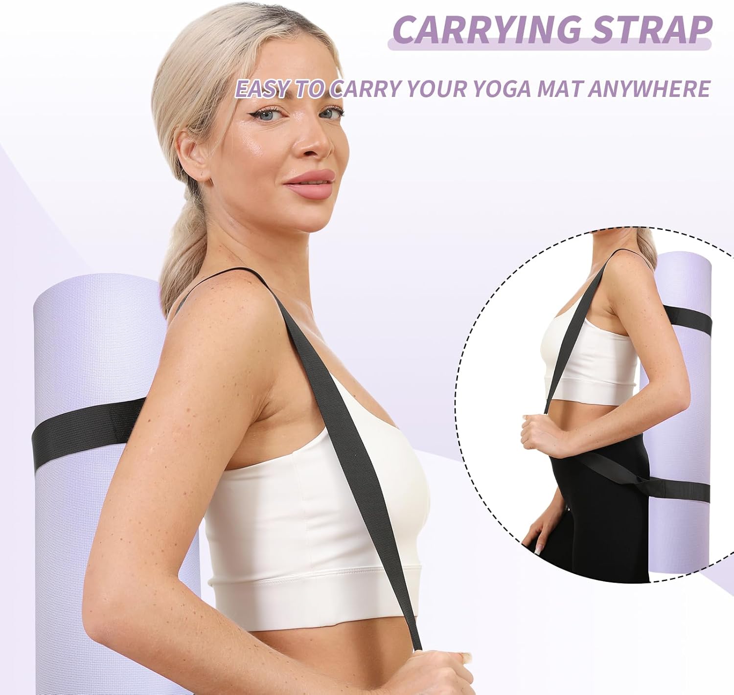 Yoga Mat with Strap,Non-Skid Workout Mat,8mm Thick Yoga Mat,POE Yoga Mats for Women Men Kids,Exercise Mat with Easy-Cinch,72