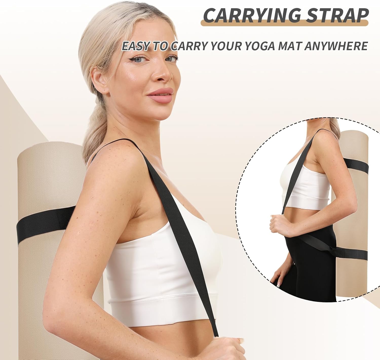 Yoga Mat with Strap,Non-Skid Workout Mat,8mm Thick Yoga Mat,POE Yoga Mats for Women Men Kids,Exercise Mat with Easy-Cinch,72