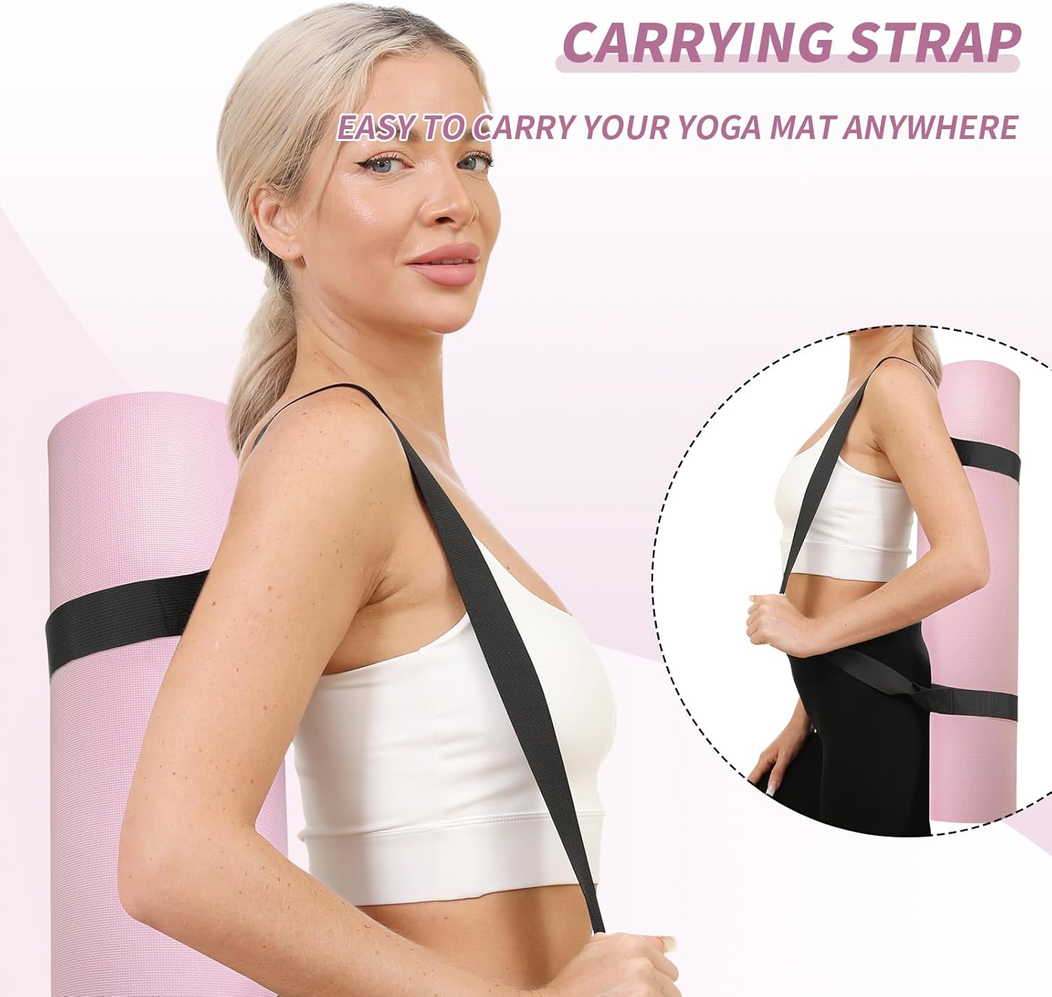 Yoga Mat with Strap,Non-Skid Workout Mat,8mm Thick Yoga Mat,POE Yoga Mats for Women Men Kids,Exercise Mat with Easy-Cinch,72