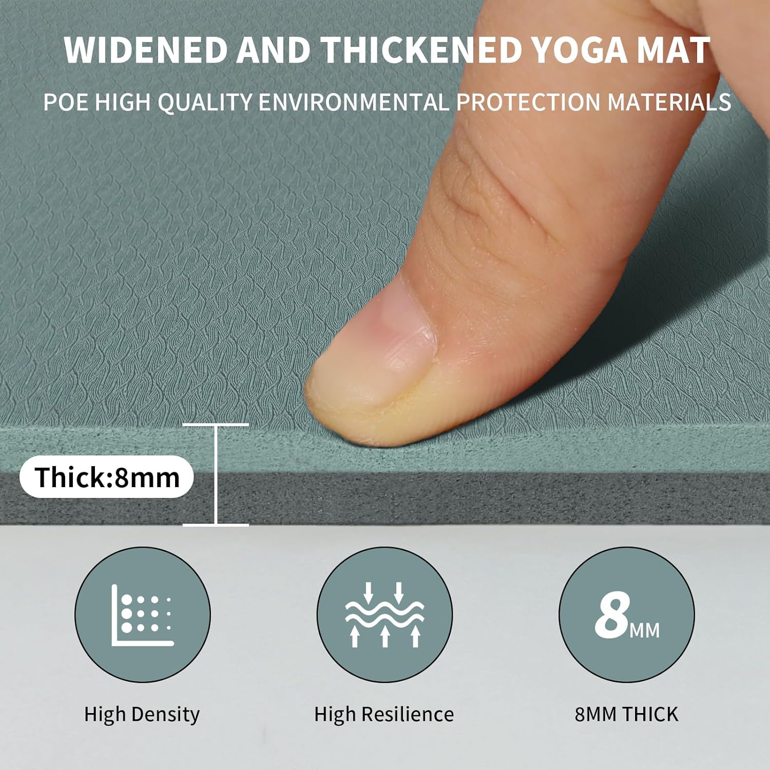 Yoga Mat with Strap,Non-Skid Workout Mat,8mm Thick Yoga Mat,POE Yoga Mats for Women Men Kids,Exercise Mat with Easy-Cinch,72