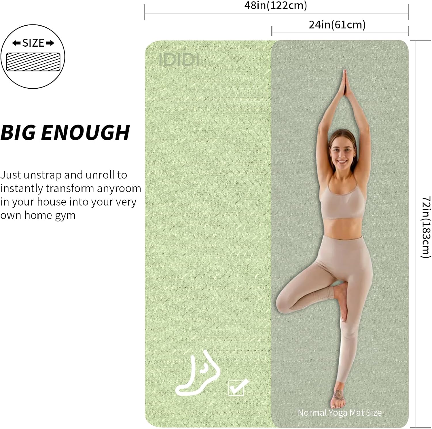 Yoga Mat with Strap,Non-Skid Workout Mat,8mm Thick Yoga Mat,POE Yoga Mats for Women Men Kids,Exercise Mat with Easy-Cinch,72