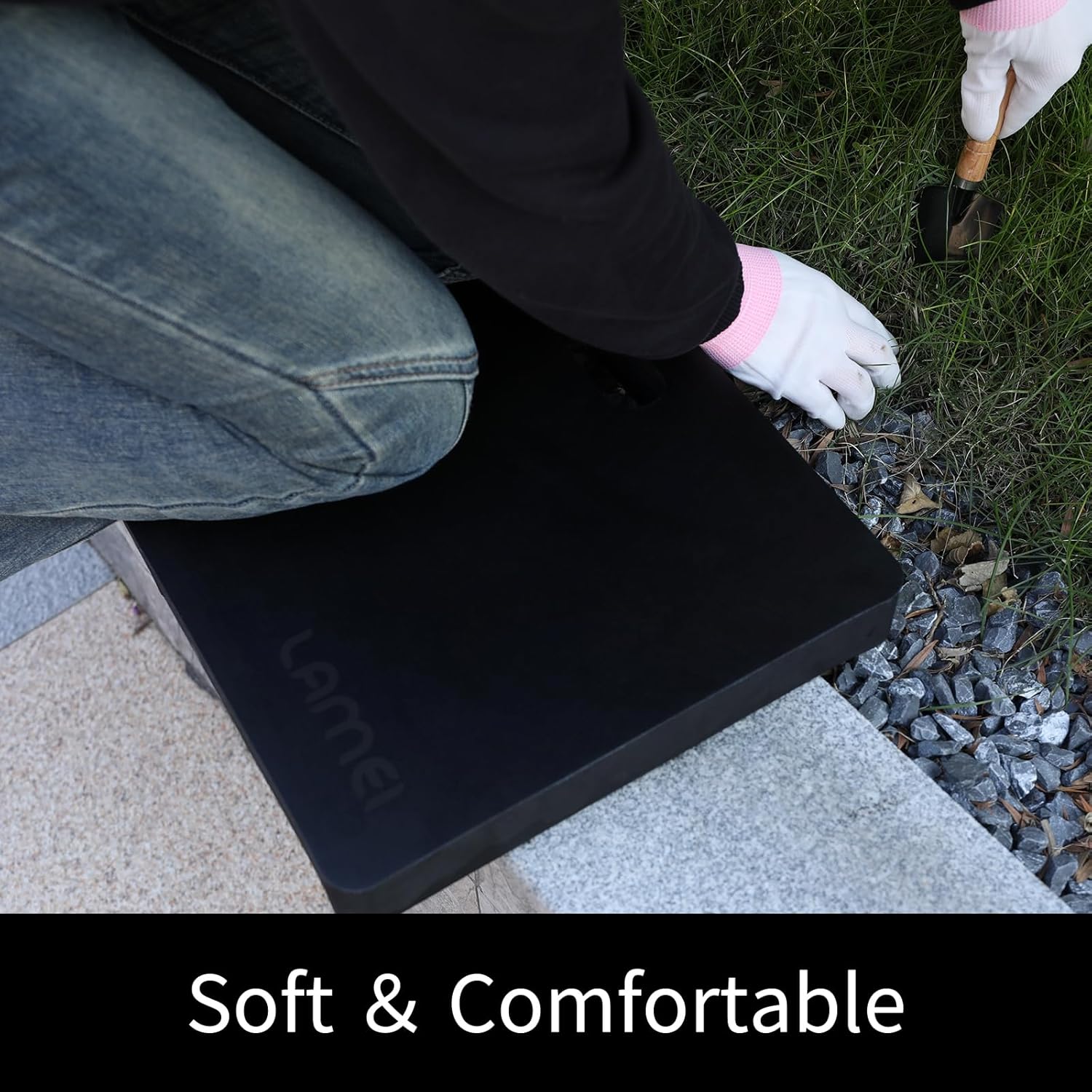 Extra Thick Garden Kneeling Pad 1.6inch, PU Leather Waterproof Surface, Non-Slip High Density POE, High Resilience, Lightweight, Easy Clean Knee Pad for Gardening, Yoga, Housework Black