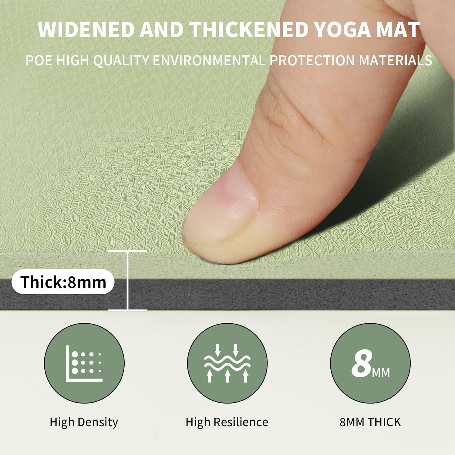 Yoga Mat with Strap,Non-Skid Workout Mat,8mm Thick Yoga Mat,POE Yoga Mats for Women Men Kids,Exercise Mat with Easy-Cinch,72