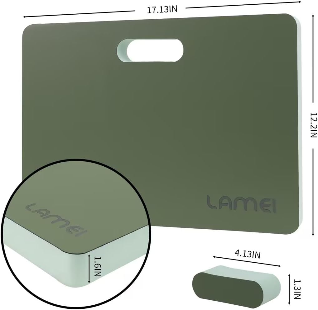 Extra Thick Garden Kneeling Pad 1.6inch, PU Leather Waterproof Surface, Non-Slip High Density POE, High Resilience, Lightweight, Easy Clean Knee Pad for Gardening, Yoga, Housework Green